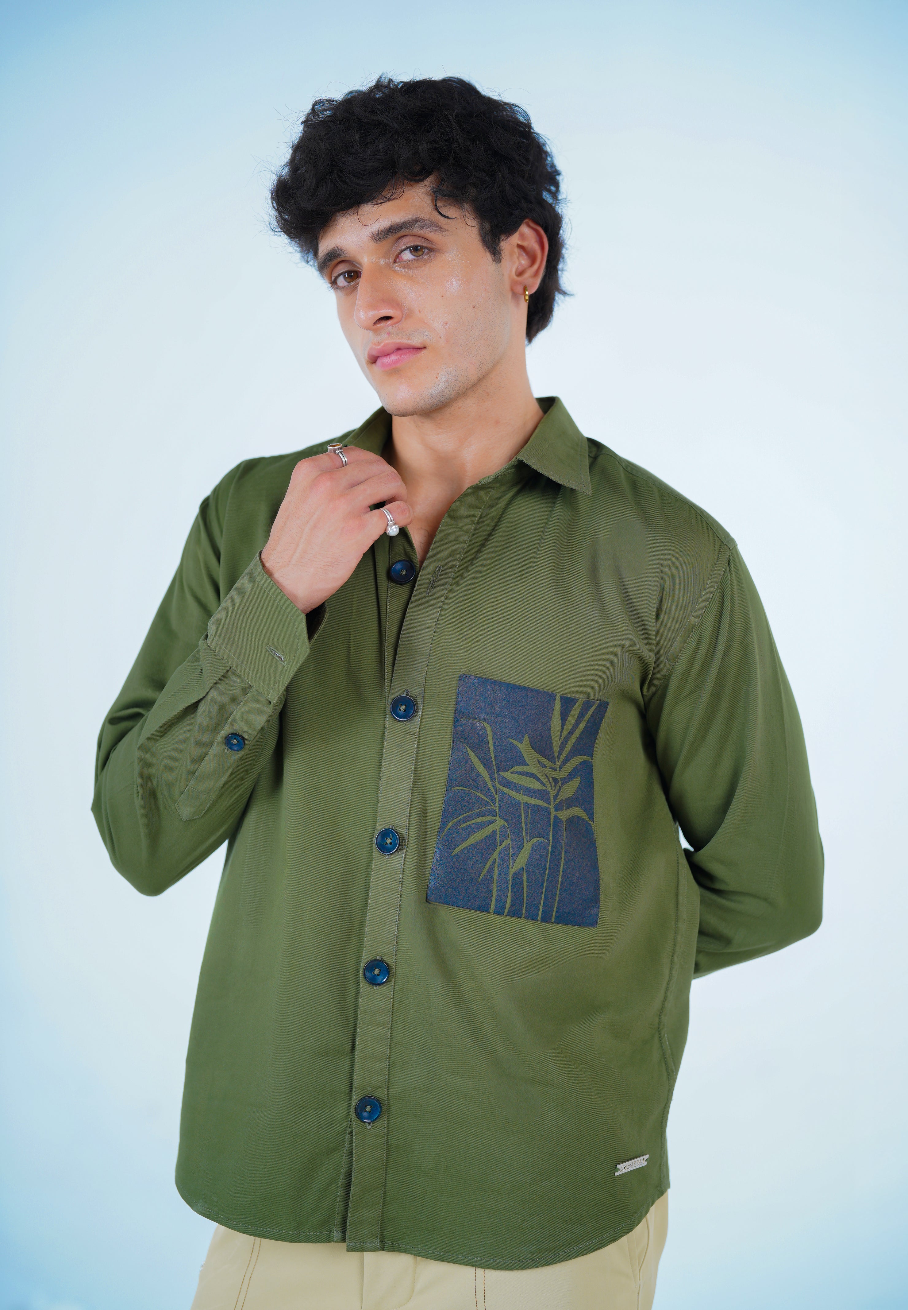 Unisex Green Cotton Twill Shirt