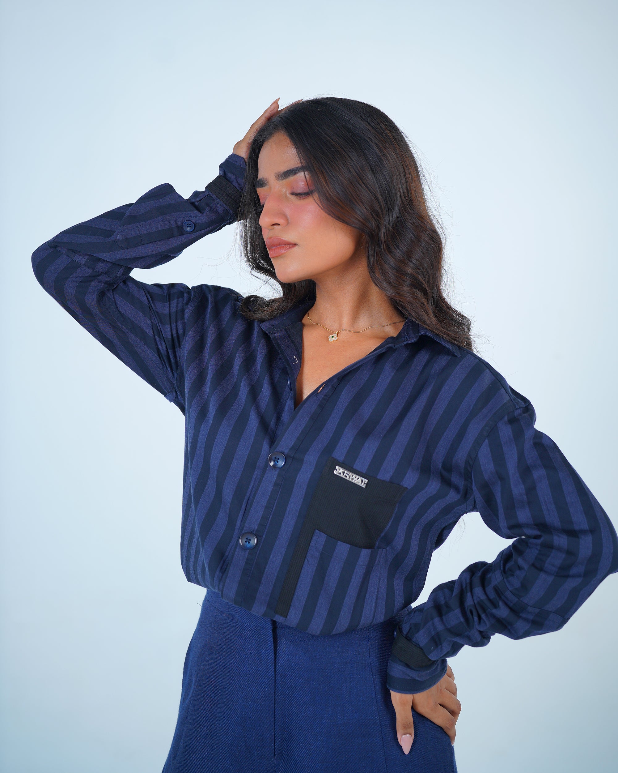 Unisex Indigo Cotton Striped Shirt