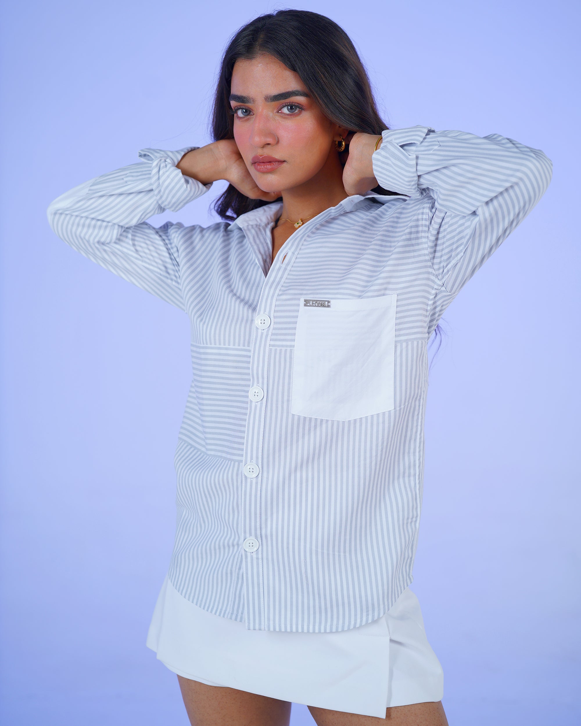 Unisex Grey striped shirt with grain play
