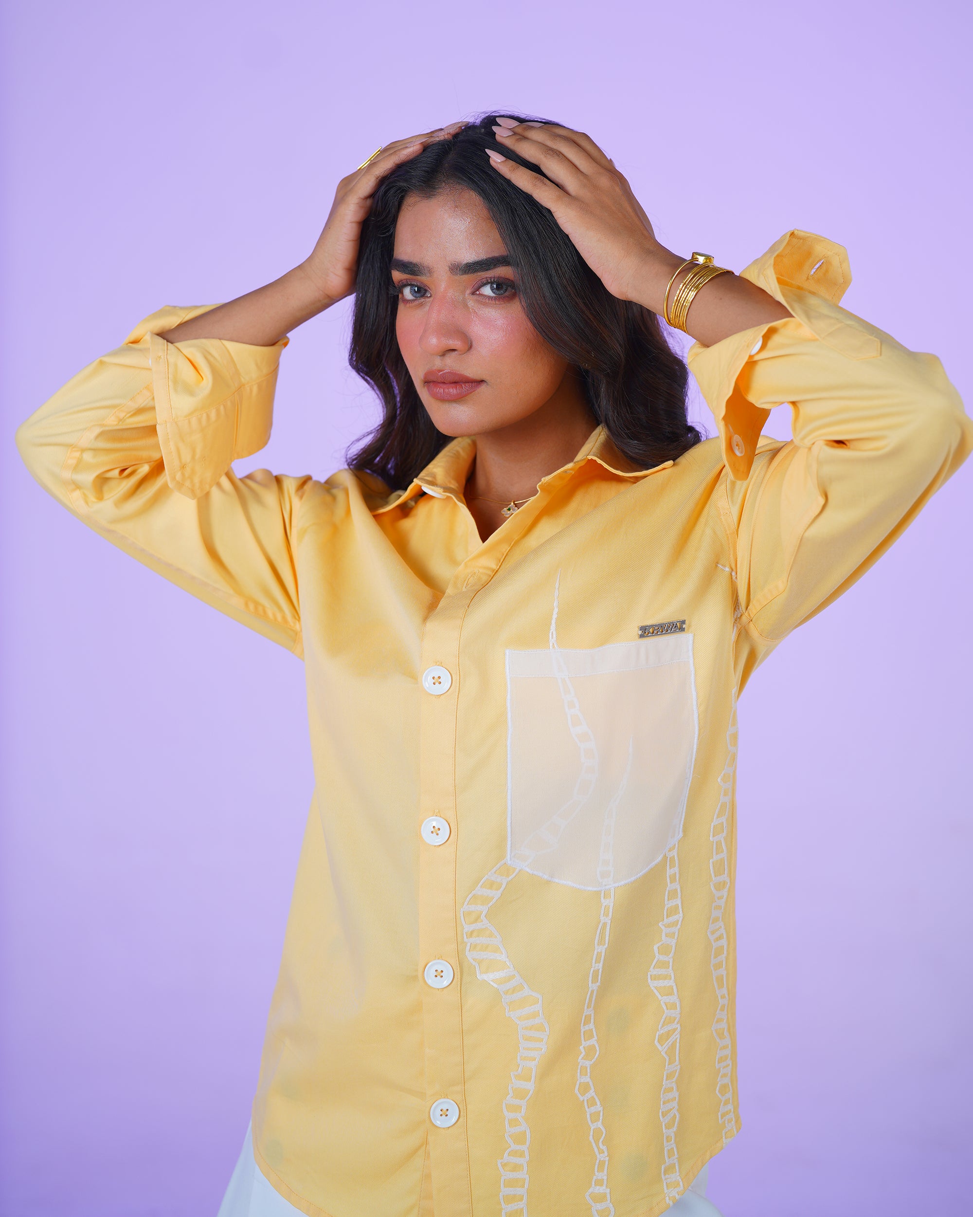 Unisex Yellow Shirt with Abstract Embroidery