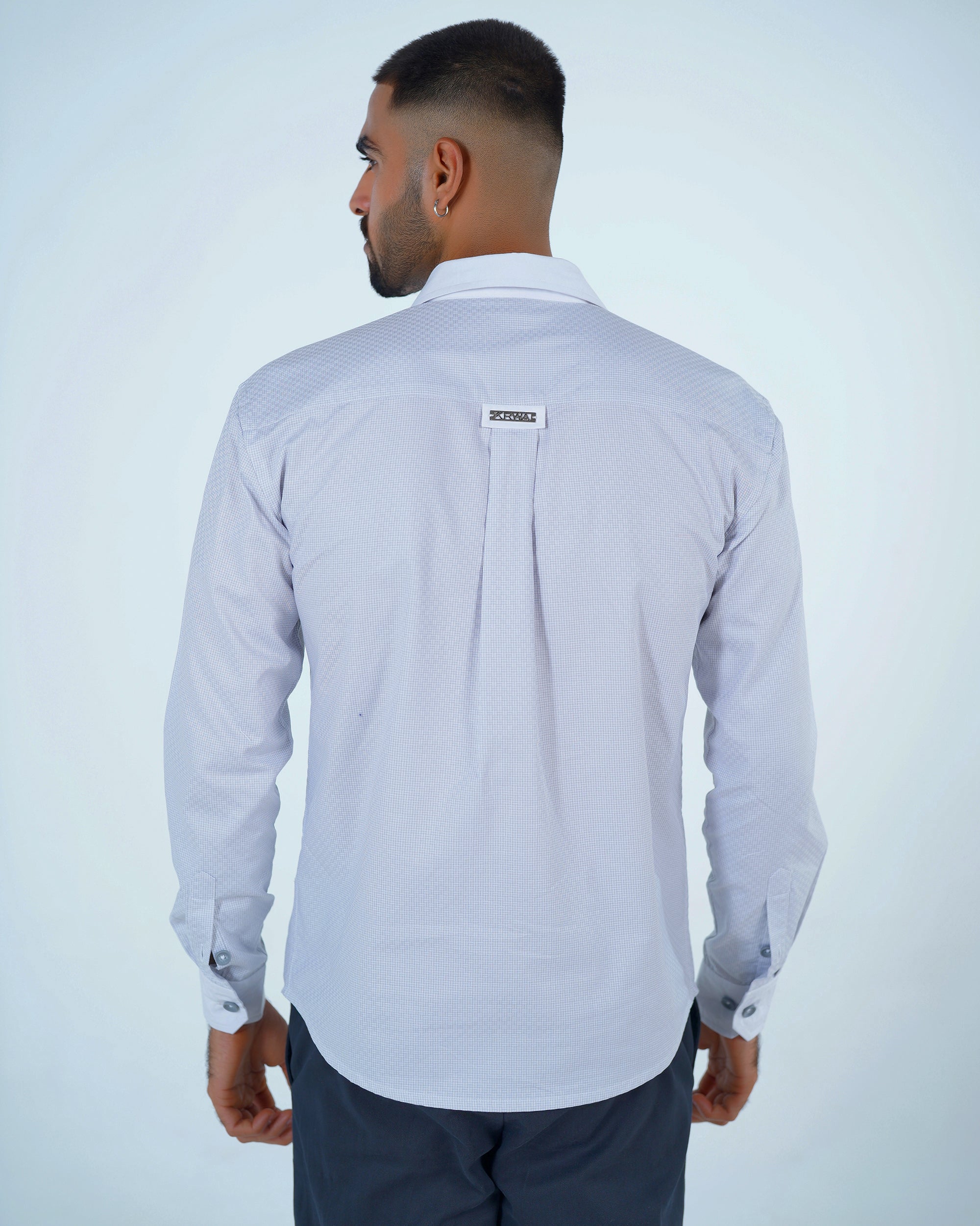 Grey Cotton Shirt with Rose Embroidery