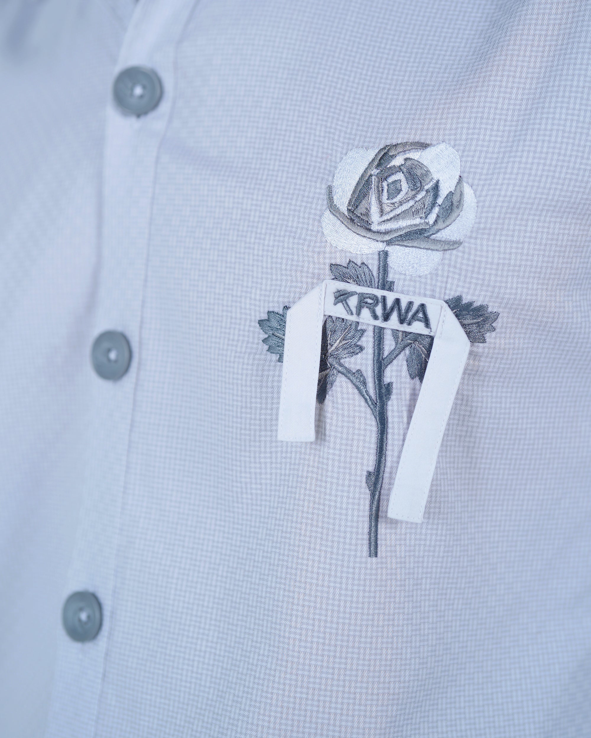 Grey Cotton Shirt with Rose Embroidery