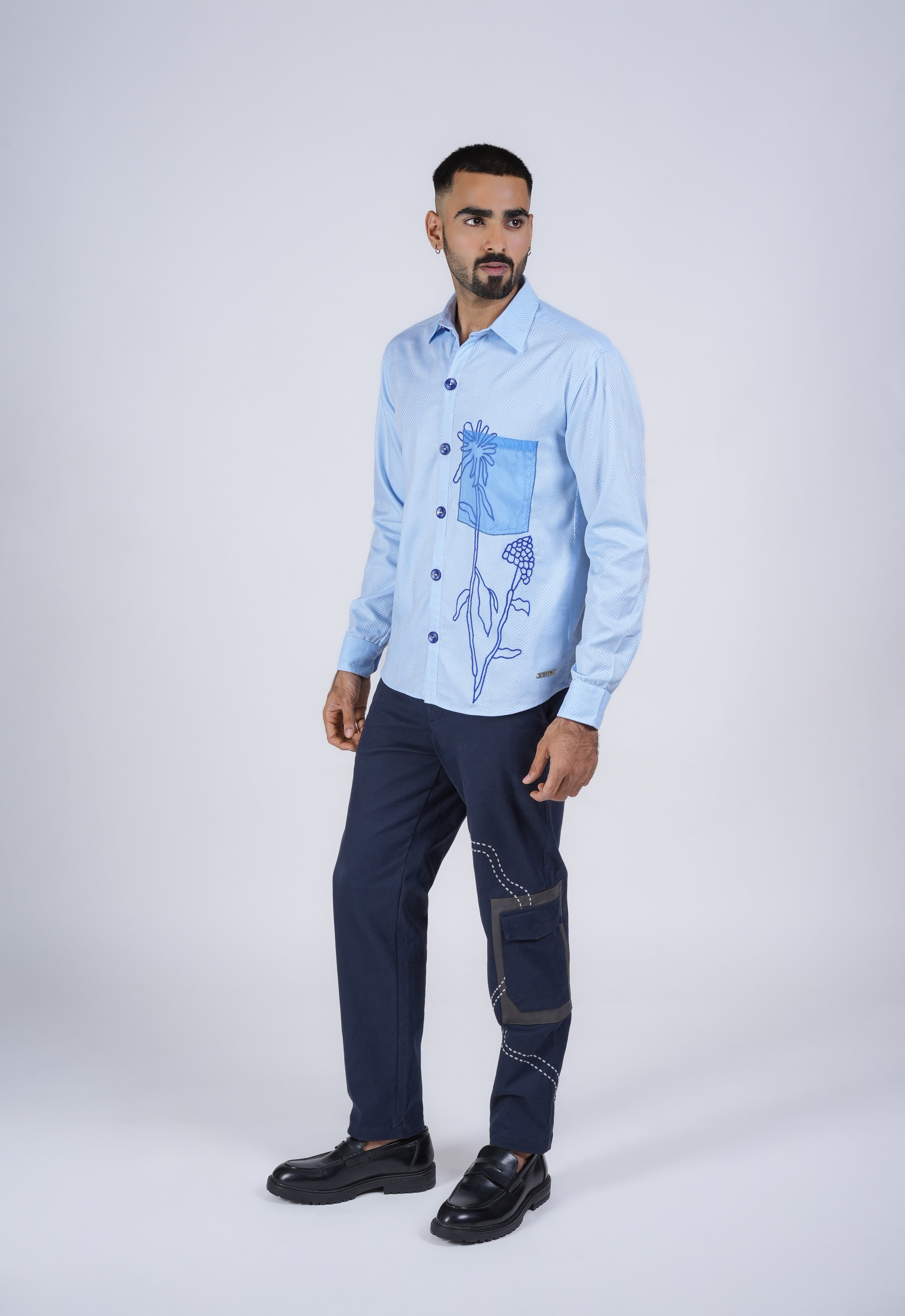 Navy Chino with Embroidery Detail