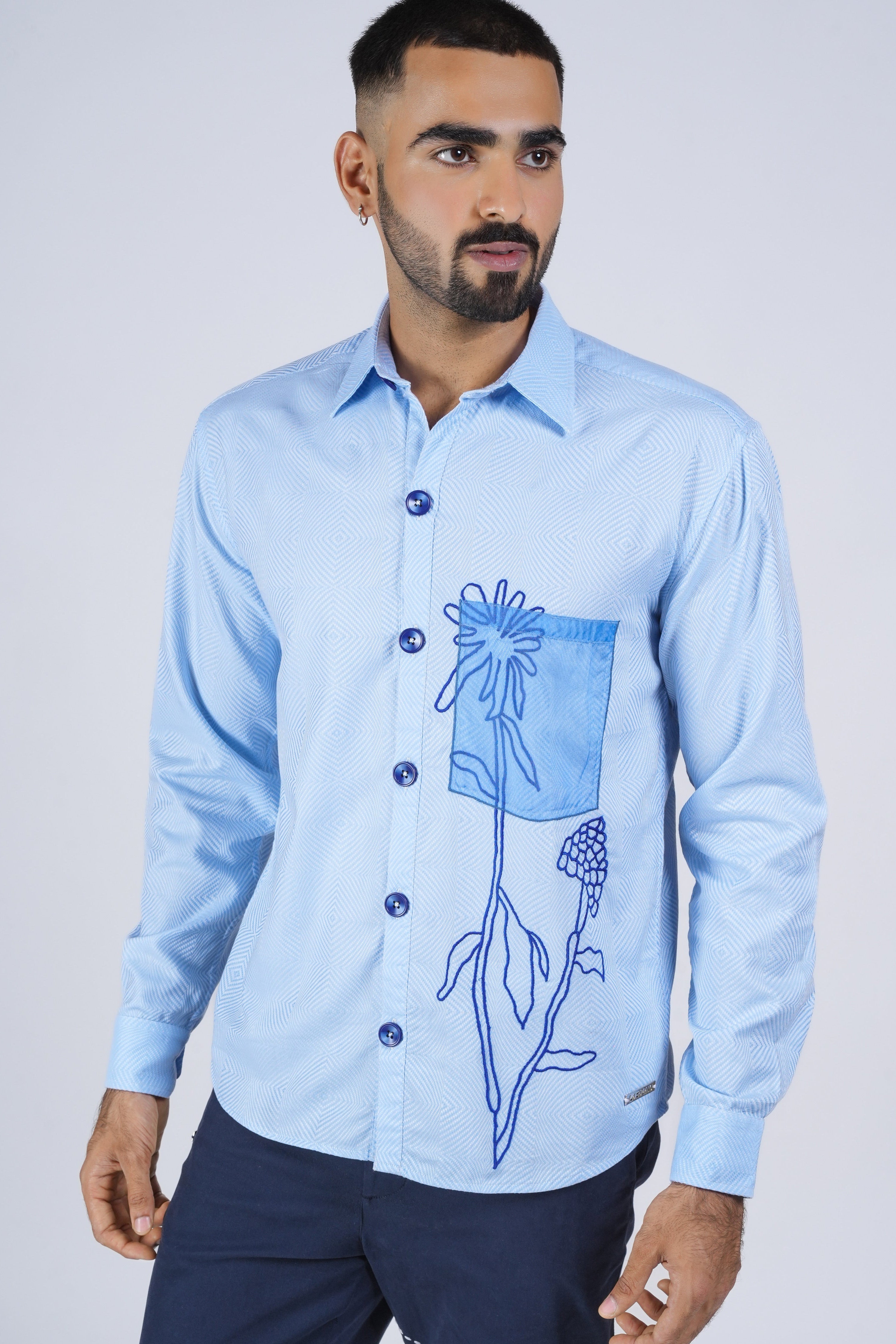 Sky Blue Embroidered Cotton Shirt