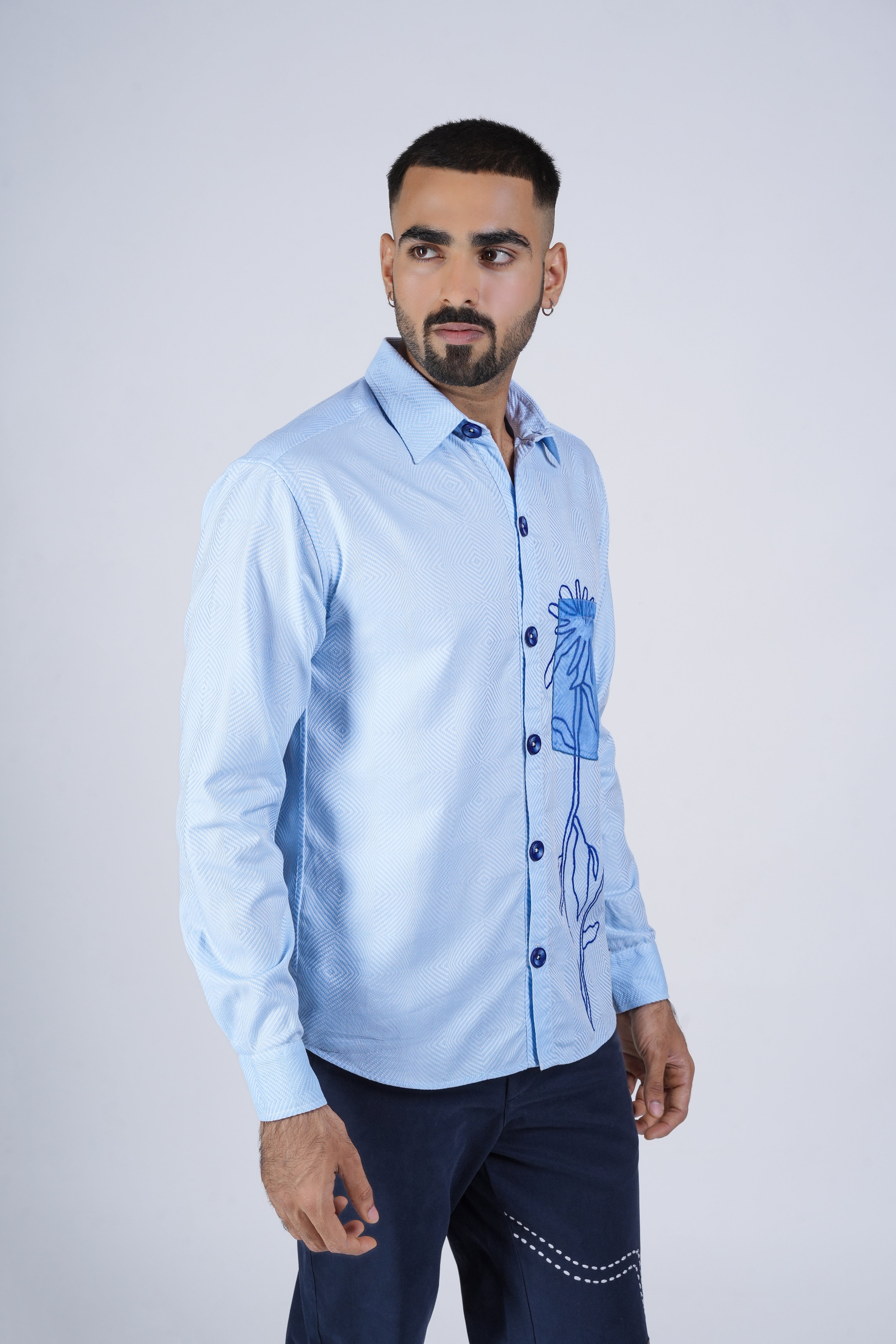 Sky Blue Embroidered Cotton Shirt