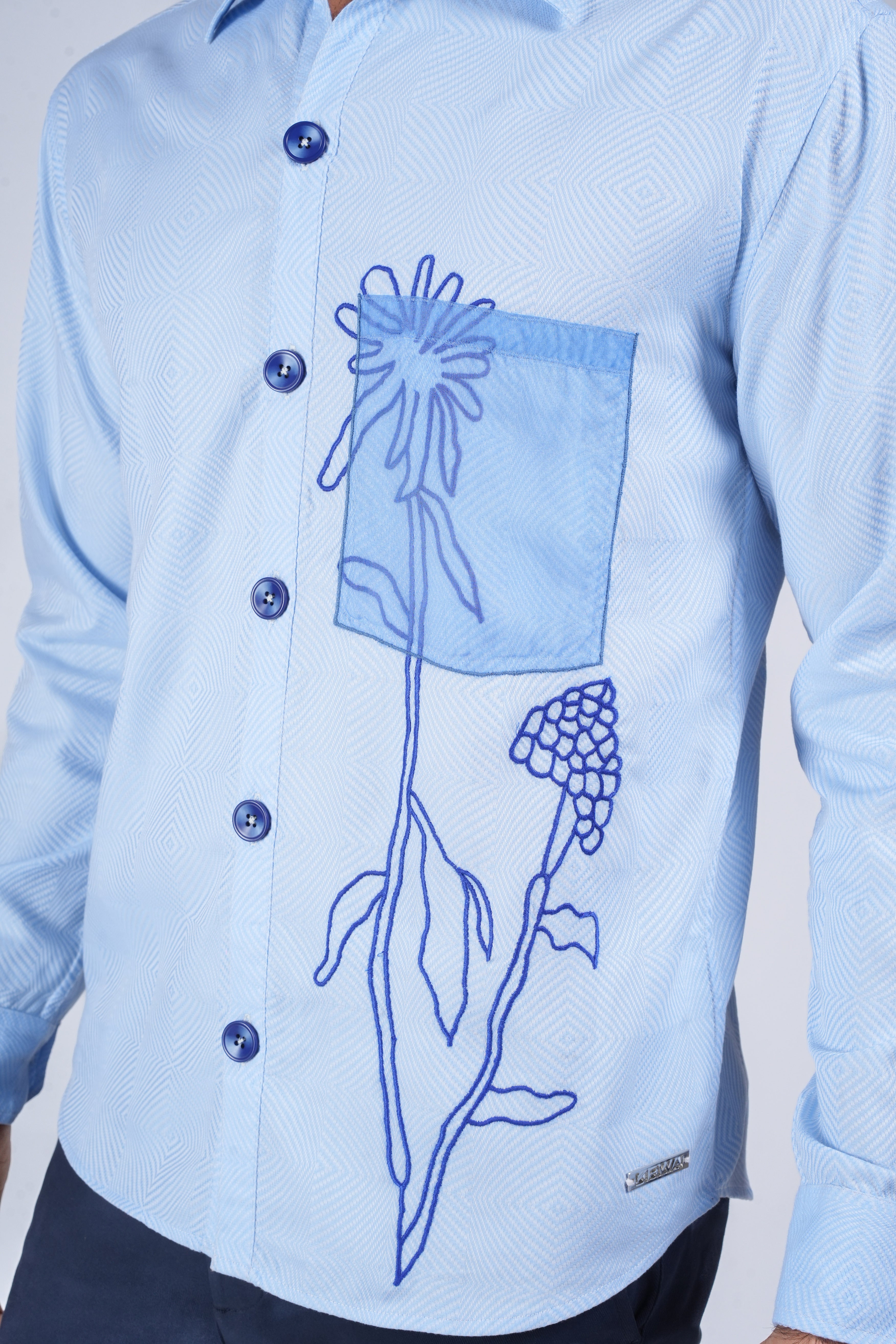 Sky Blue Embroidered Cotton Shirt
