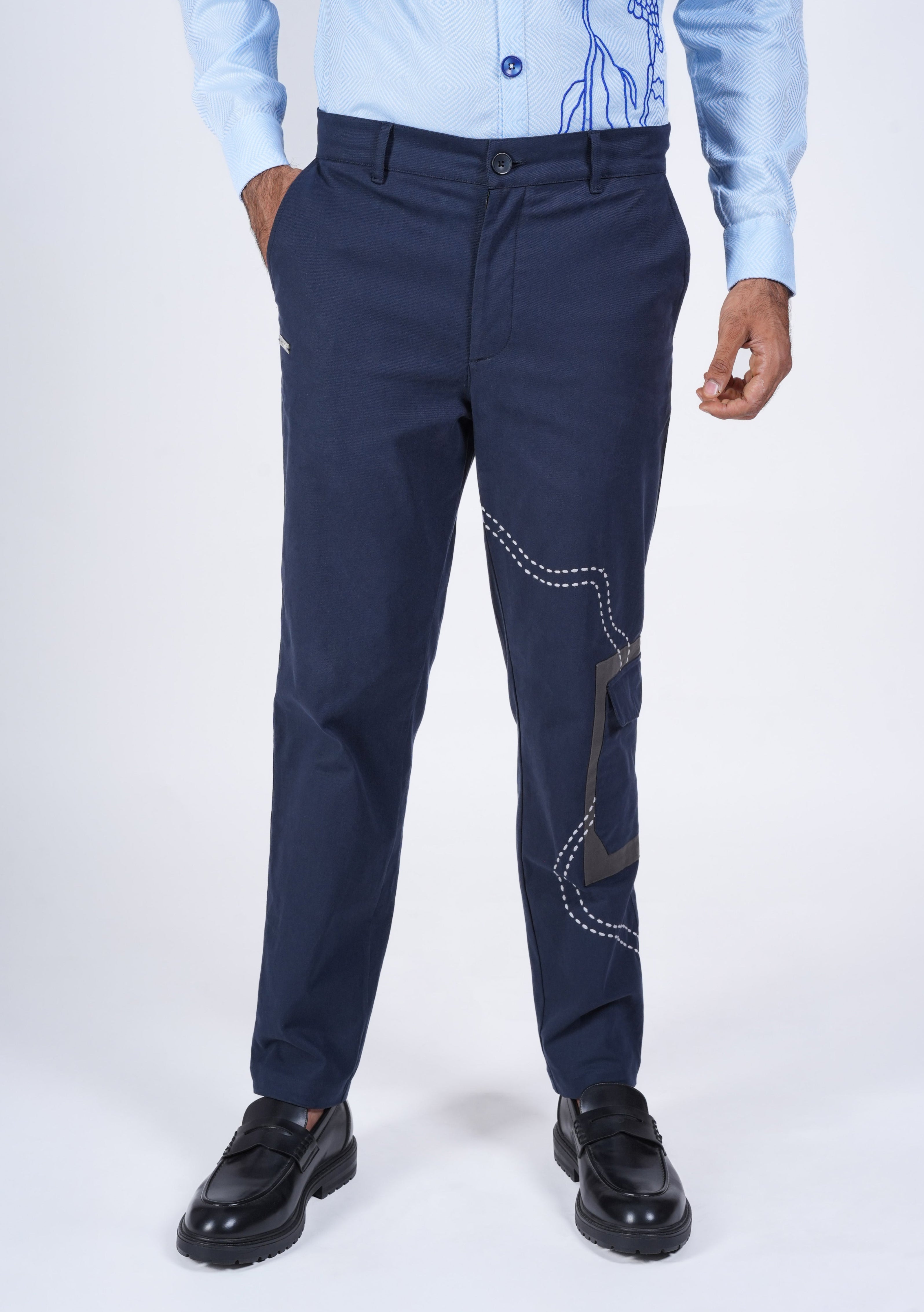 Navy Chino with Embroidery Detail