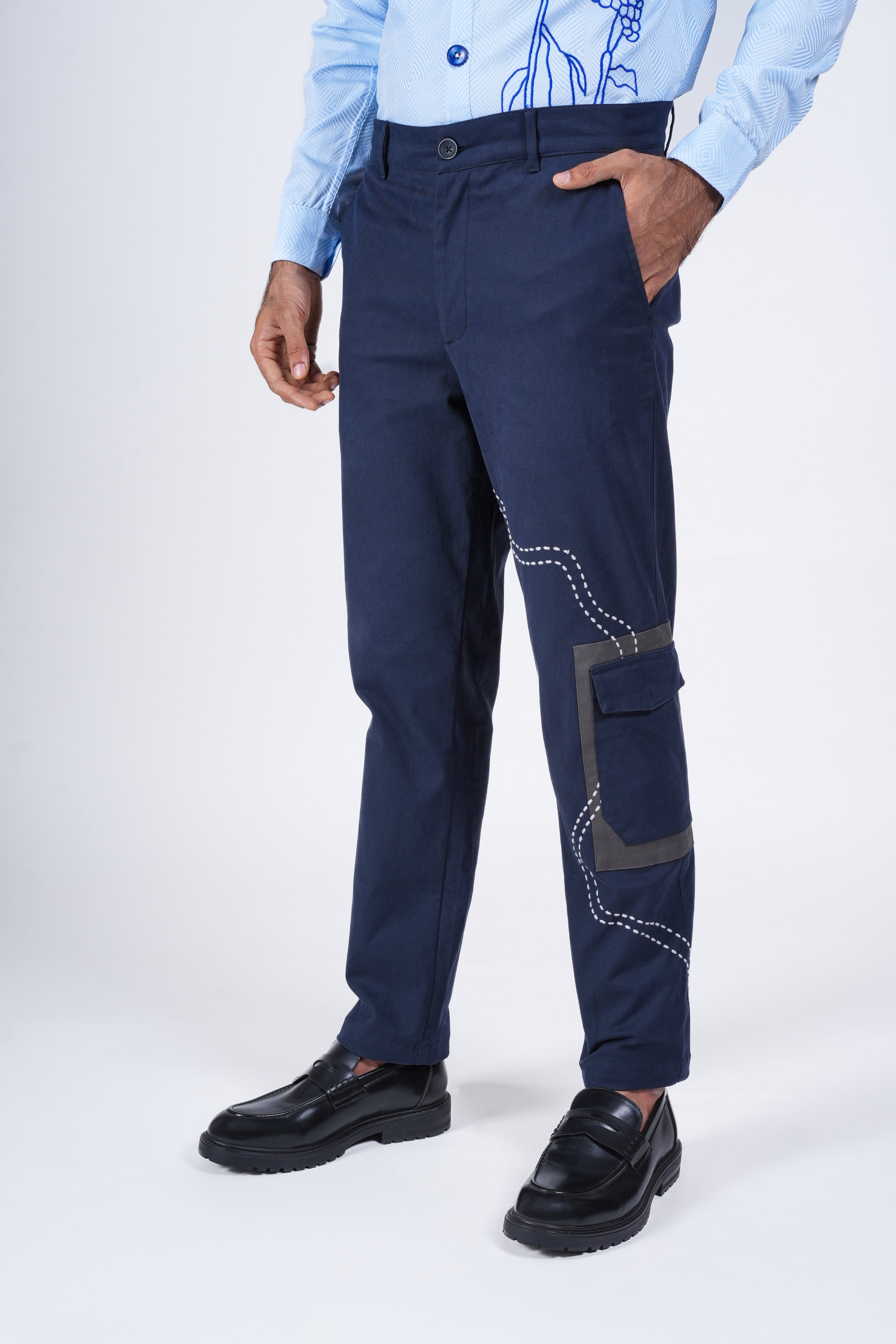 Navy Chino with Embroidery Detail