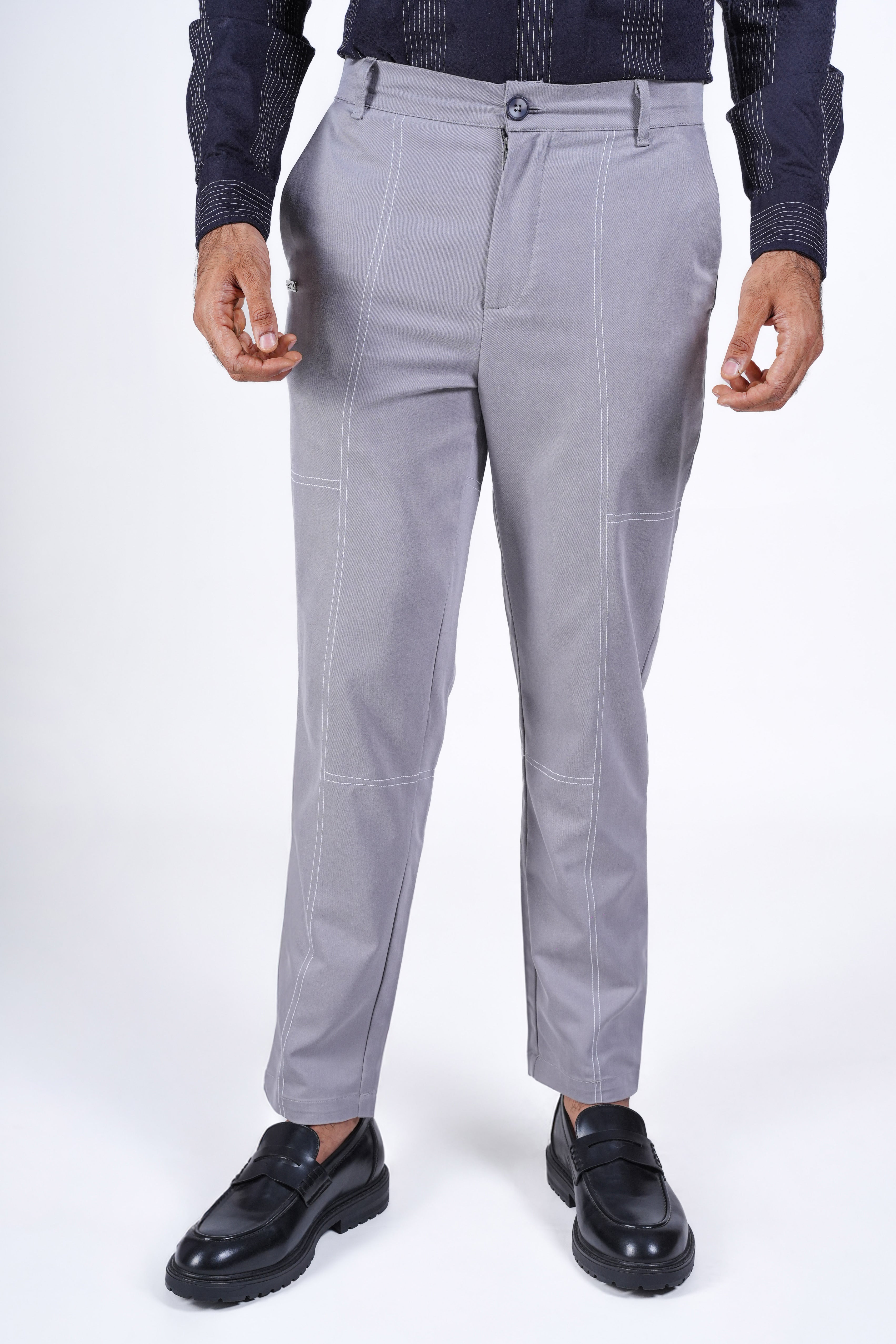 Silver Contrast Stitch Chinos