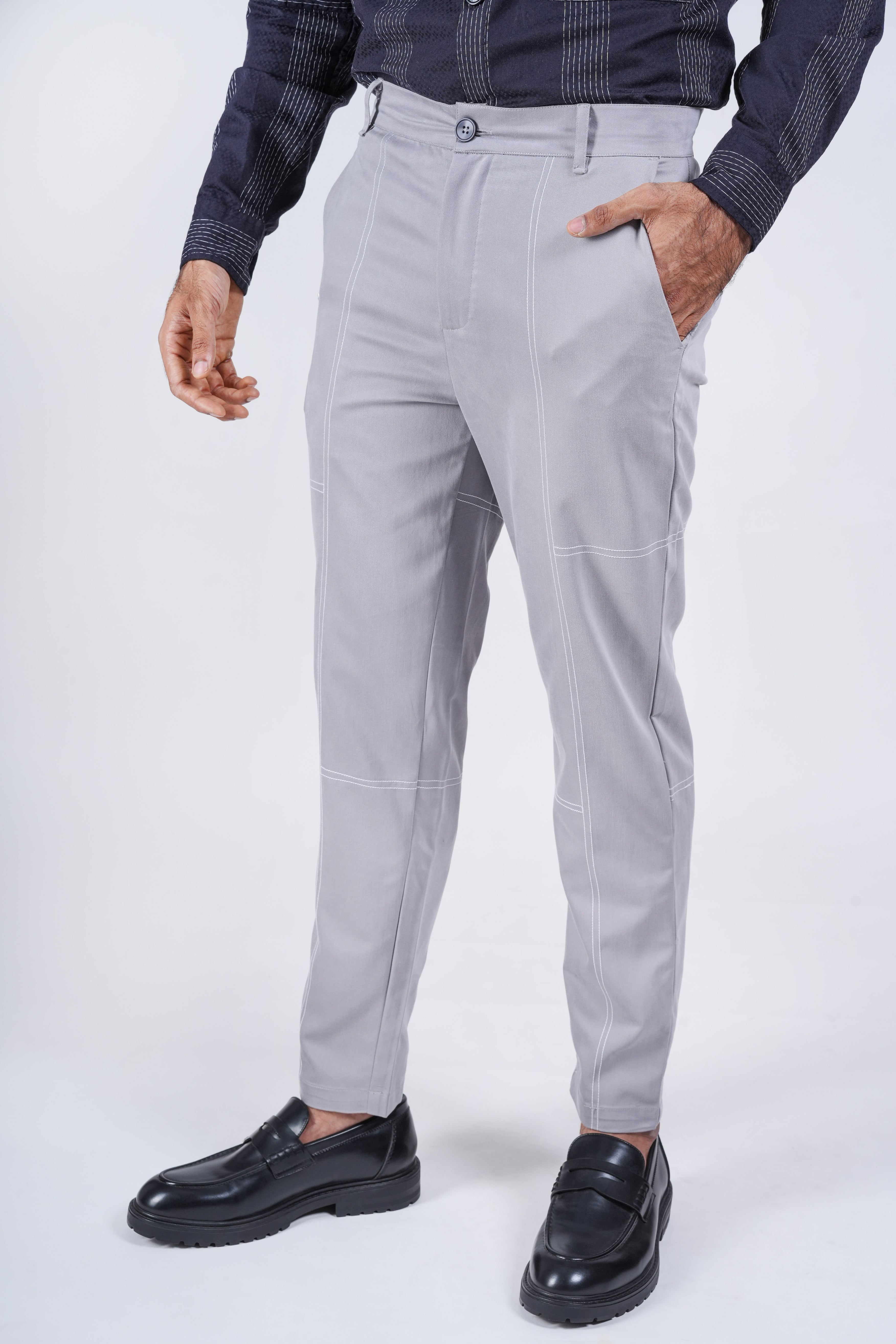 Silver Contrast Stitch Chinos