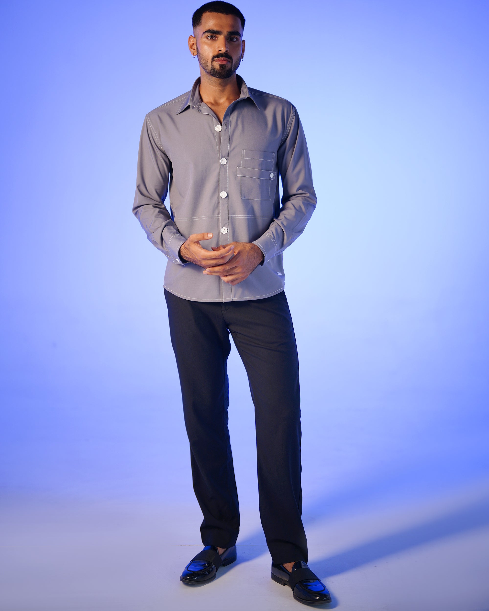 Grey Shirt with Contrast Stitching