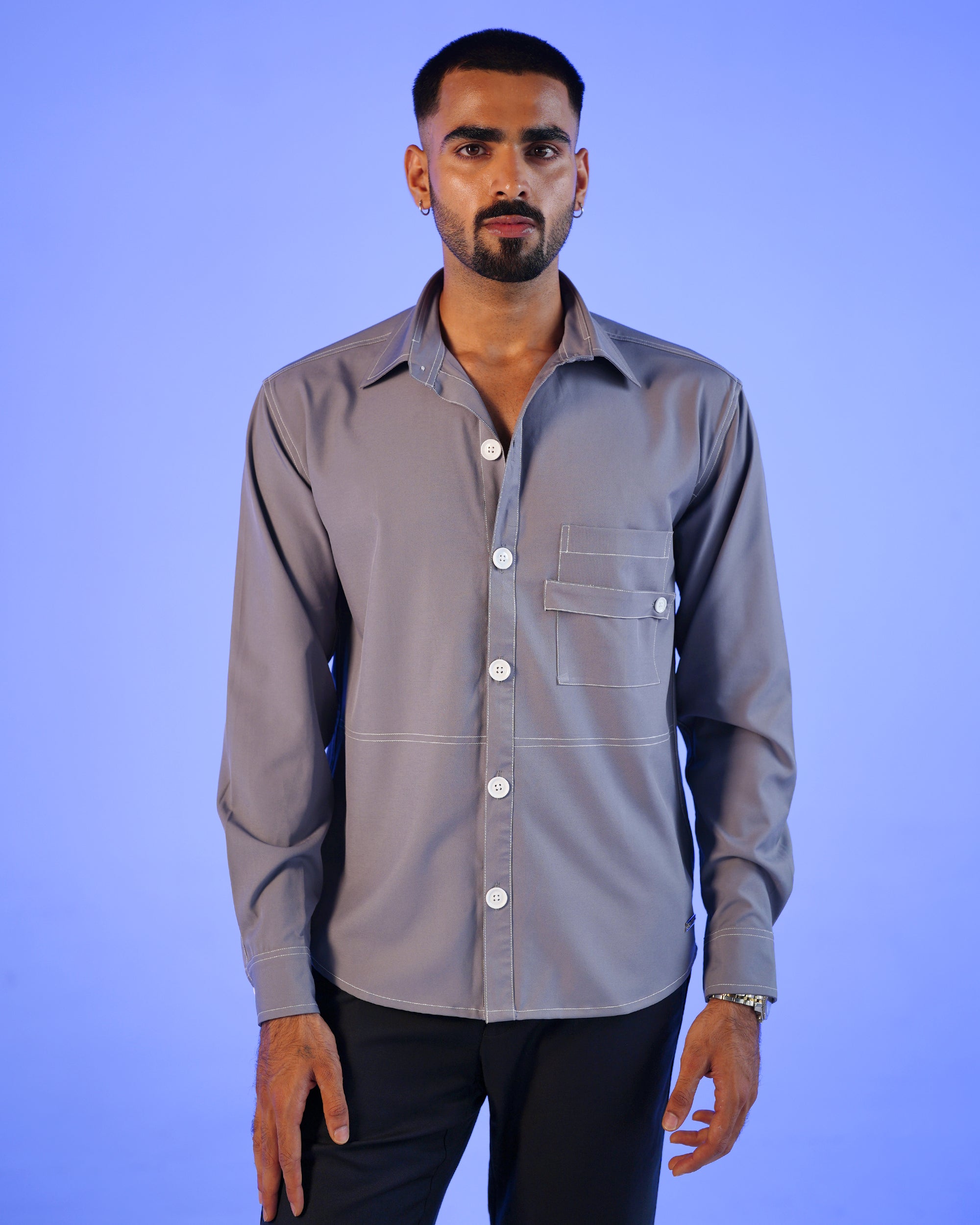 Grey Shirt with Contrast Stitching