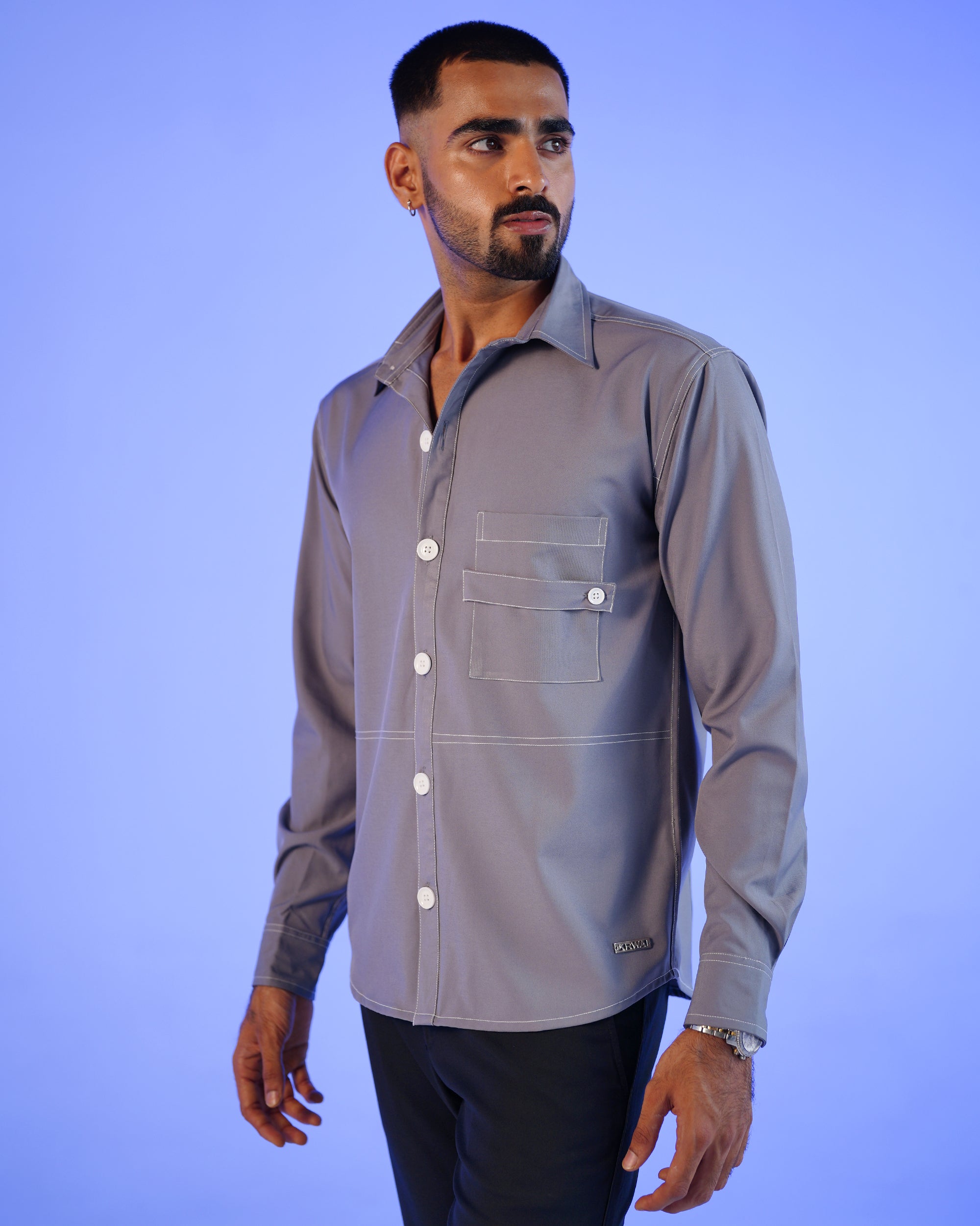 Grey Shirt with Contrast Stitching