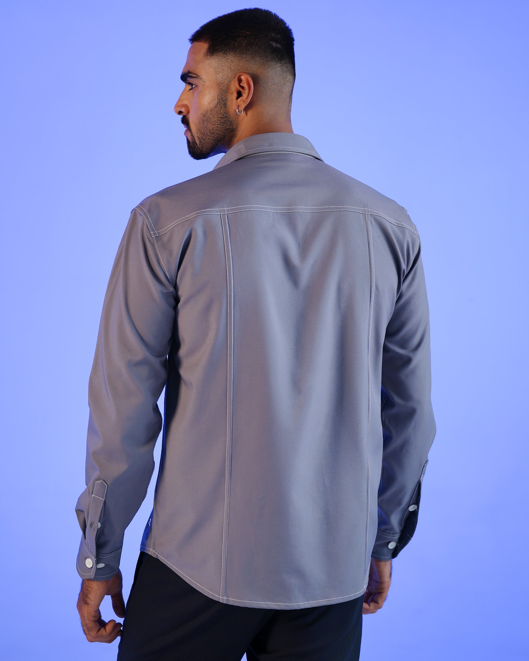 Grey Shirt with Contrast Stitching