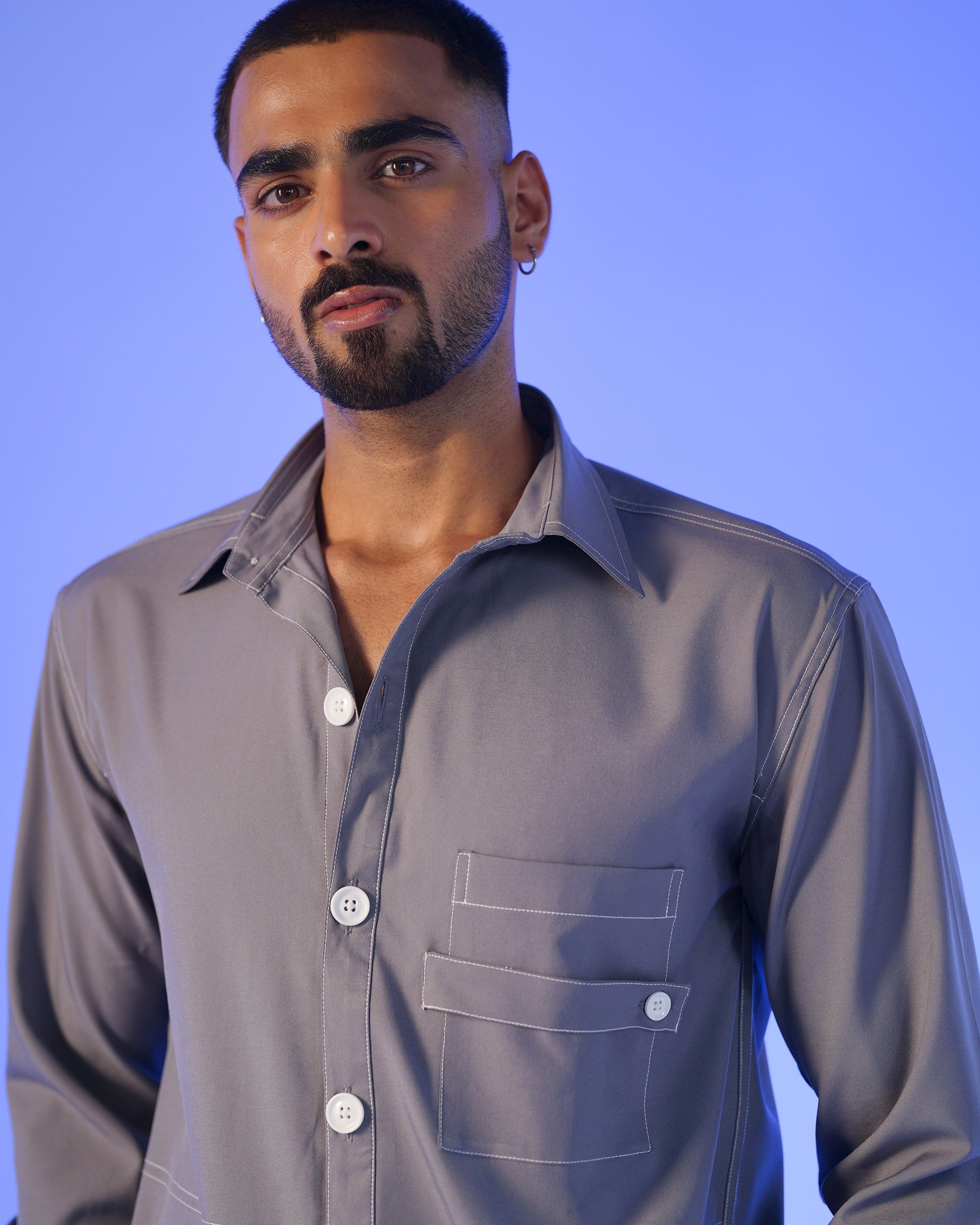 Grey Shirt with Contrast Stitching