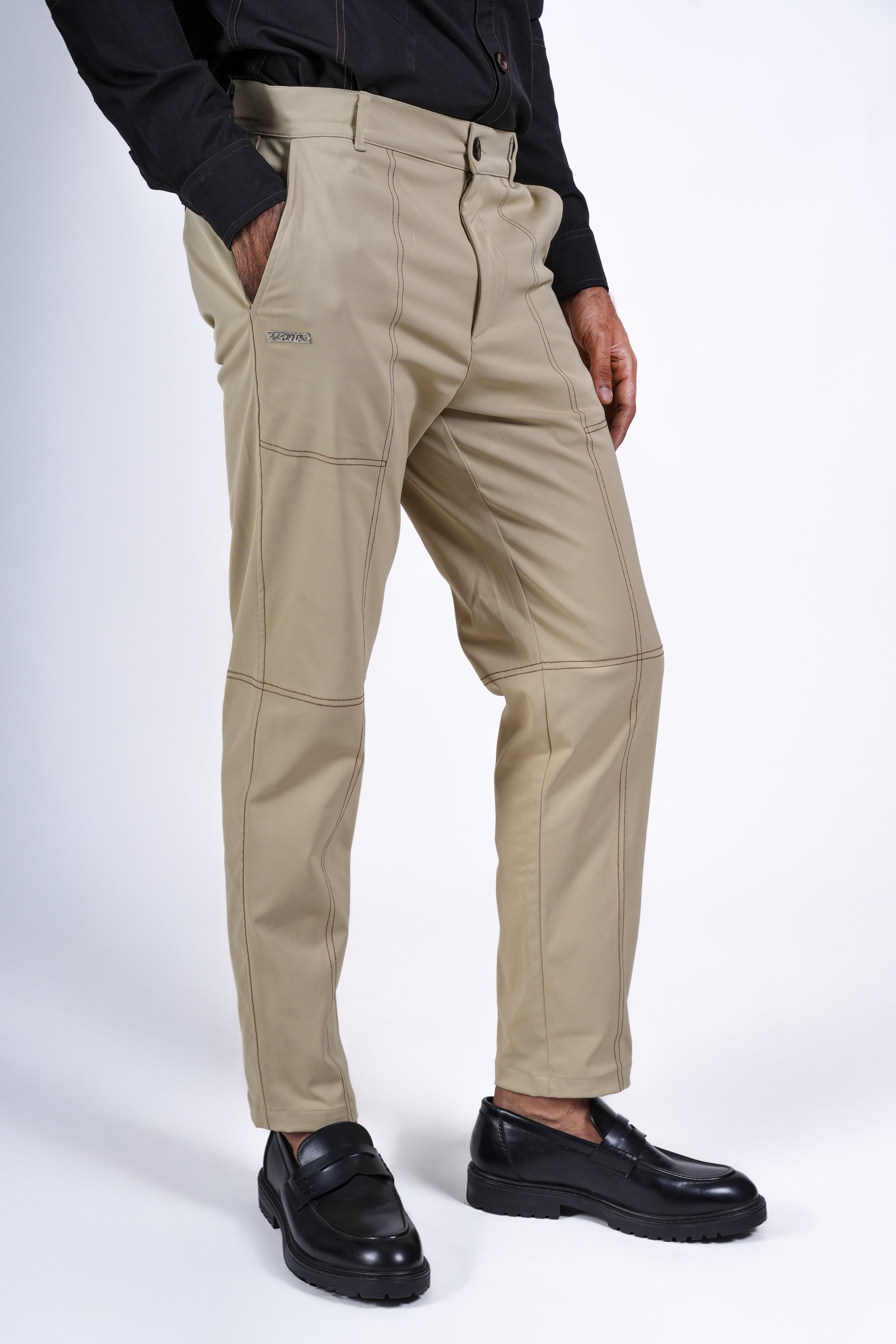 Khaki Contrast Stitch Chinos