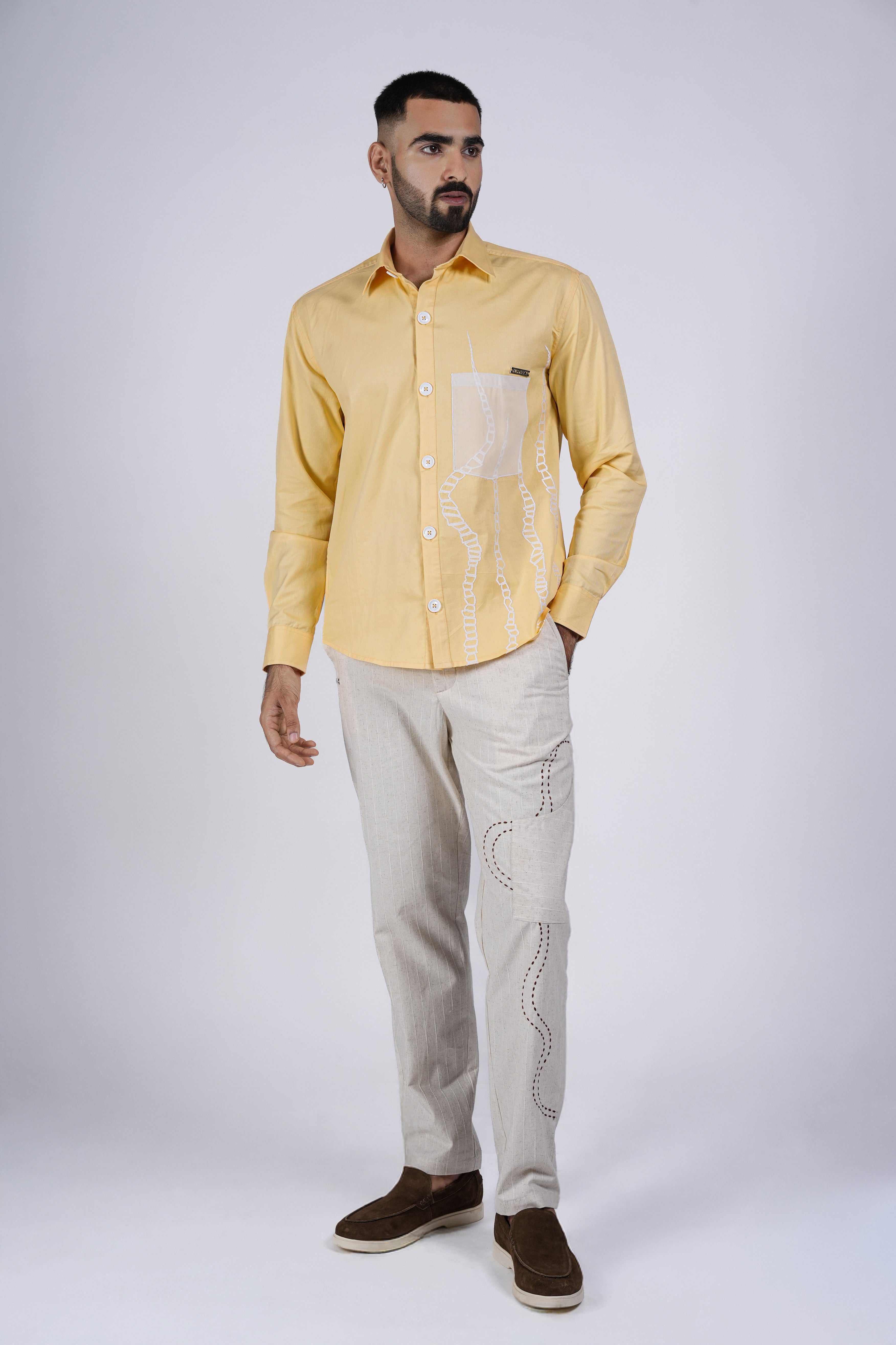 Beige Embroidered Chinos