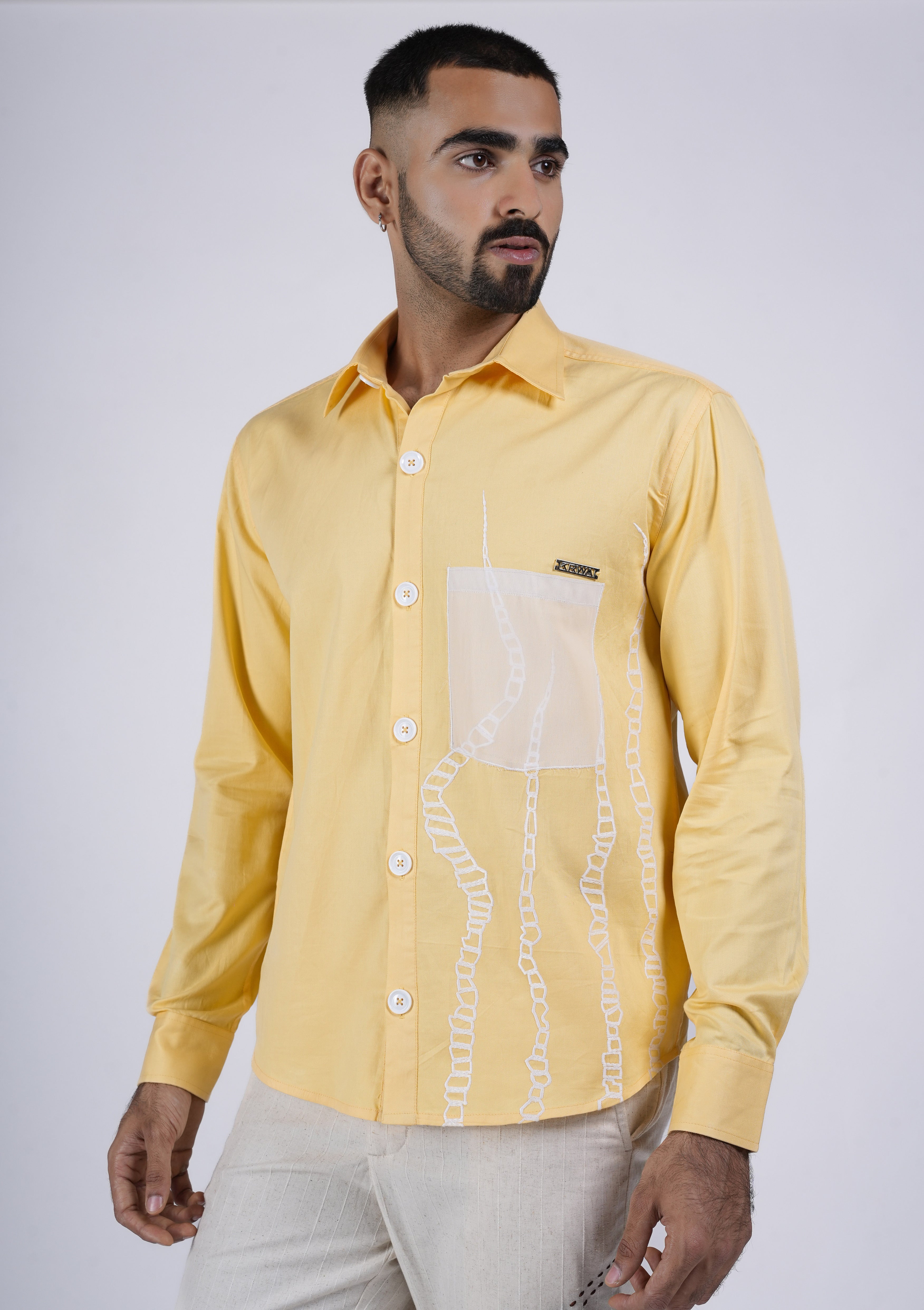 Unisex Yellow Shirt with Abstract Embroidery