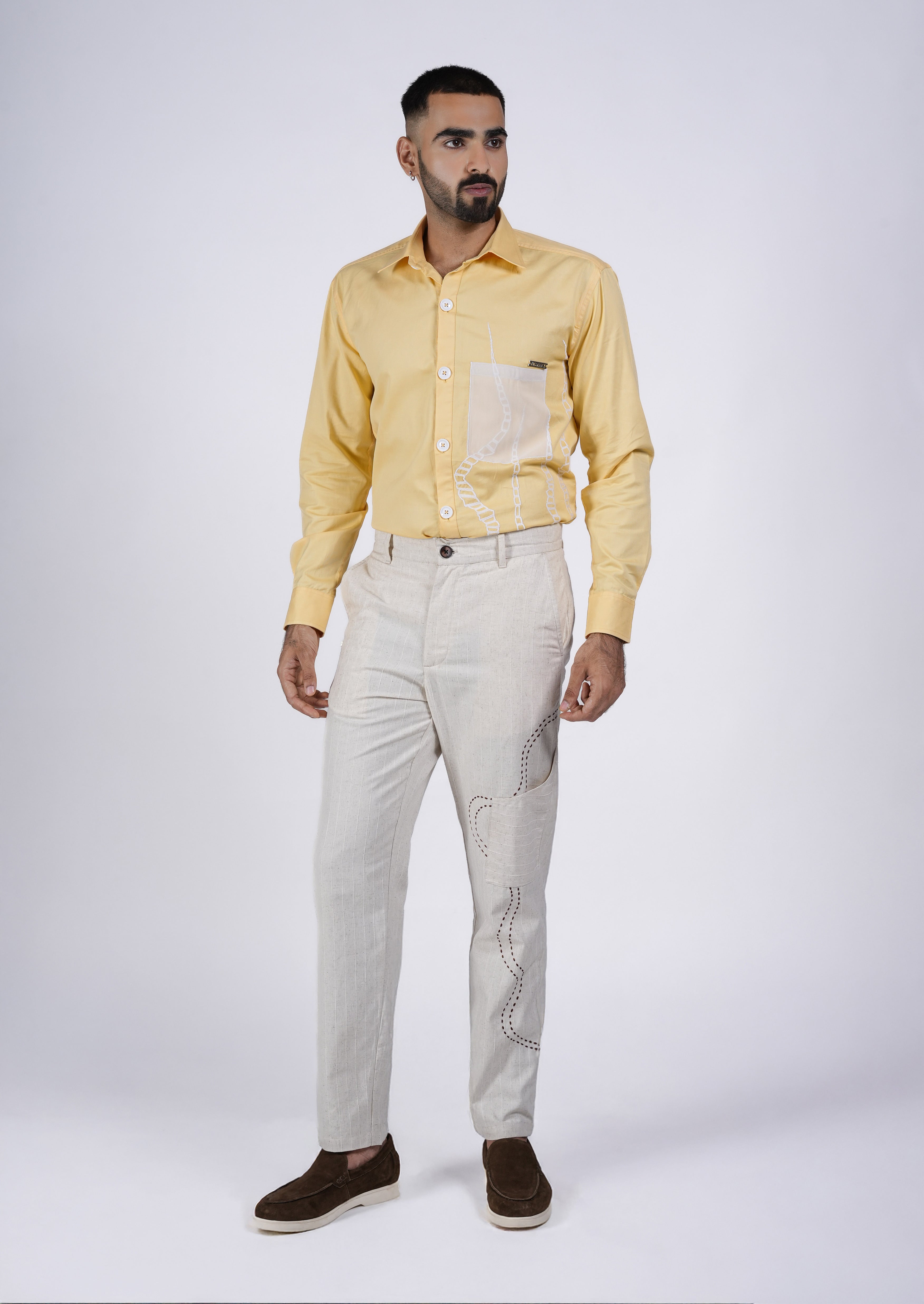 Unisex Yellow Shirt with Abstract Embroidery