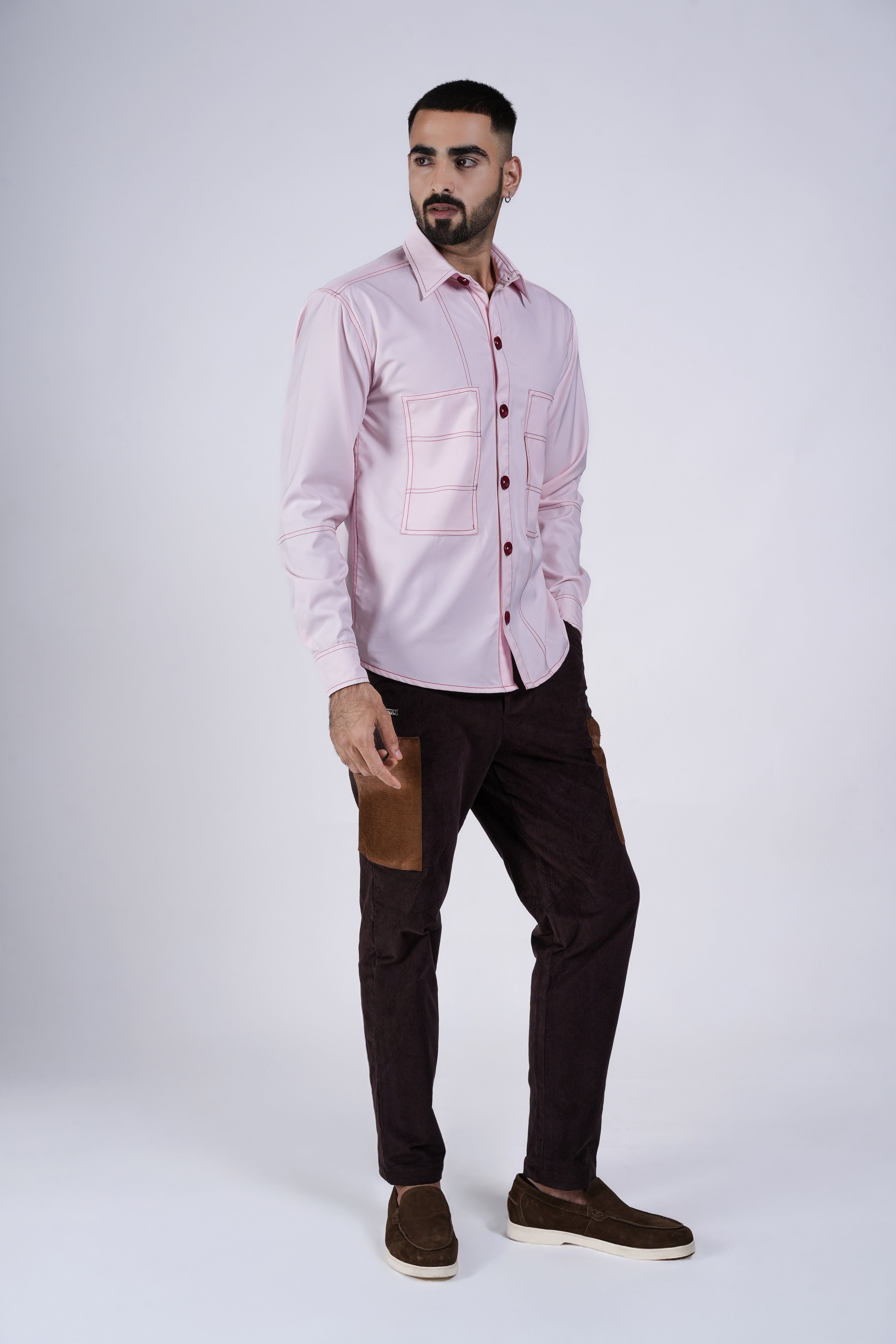 Pink Shirt with Box Stitch Pockets