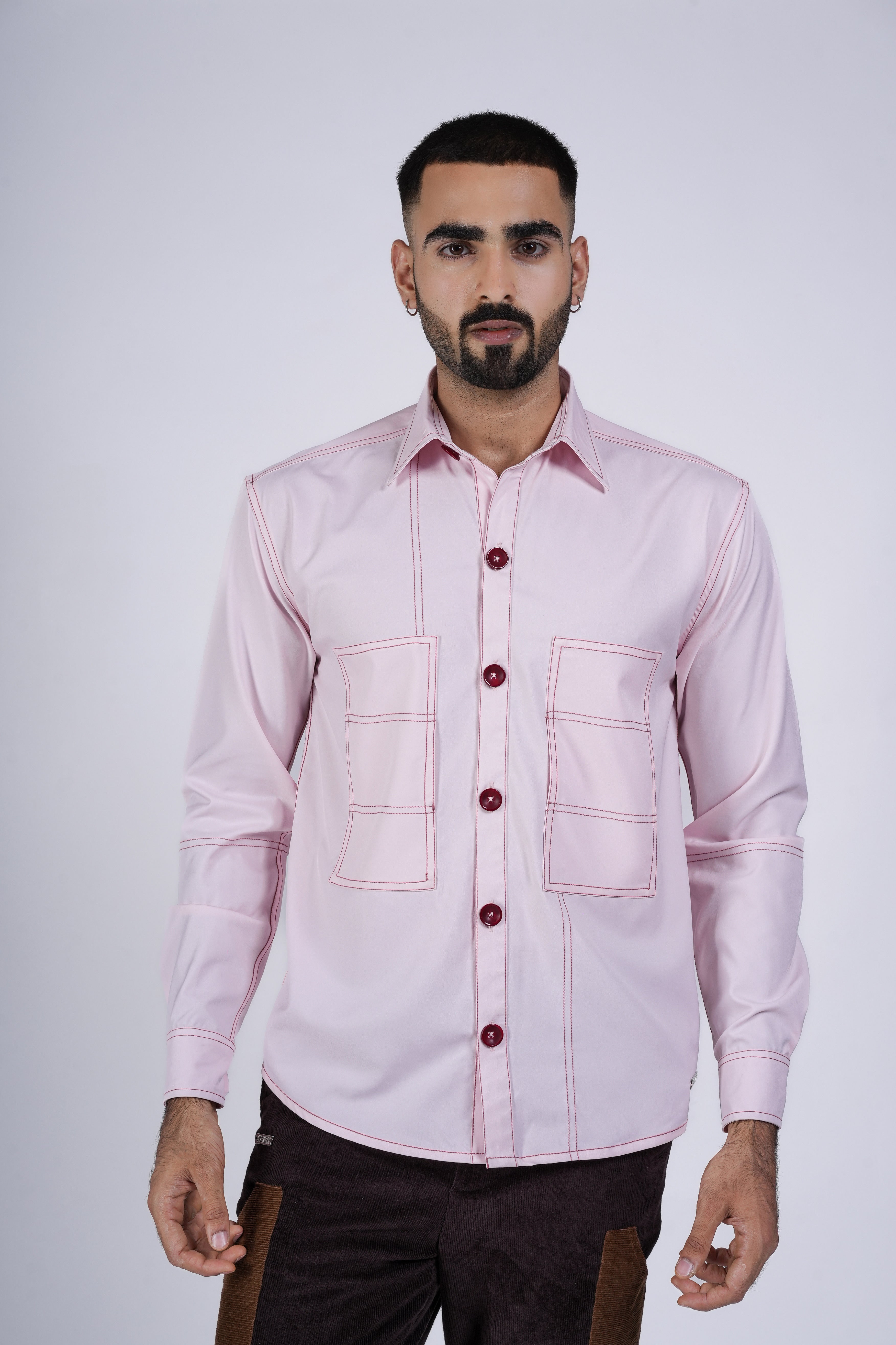 Pink Shirt with Box Stitch Pockets
