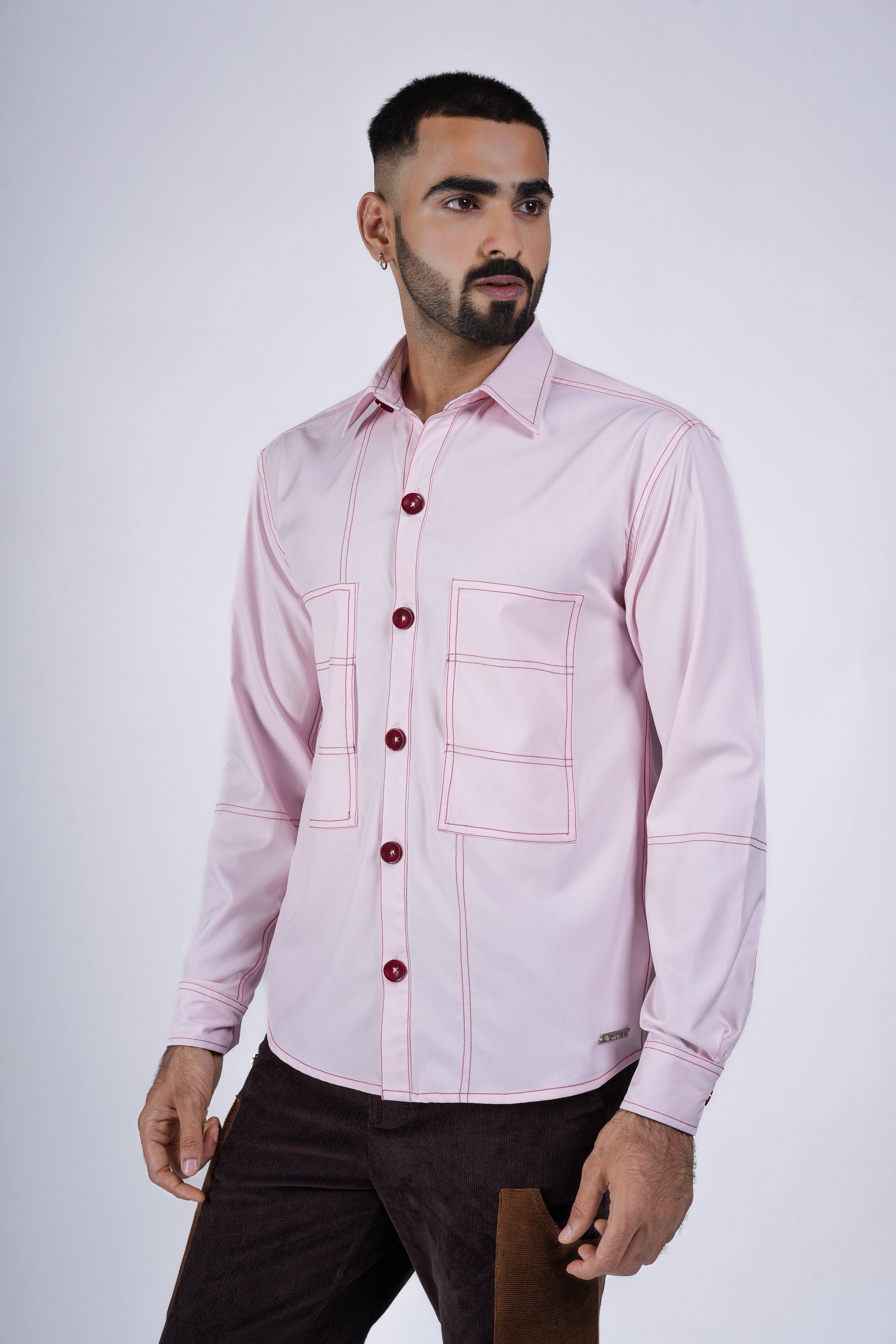 Pink Shirt with Box Stitch Pockets
