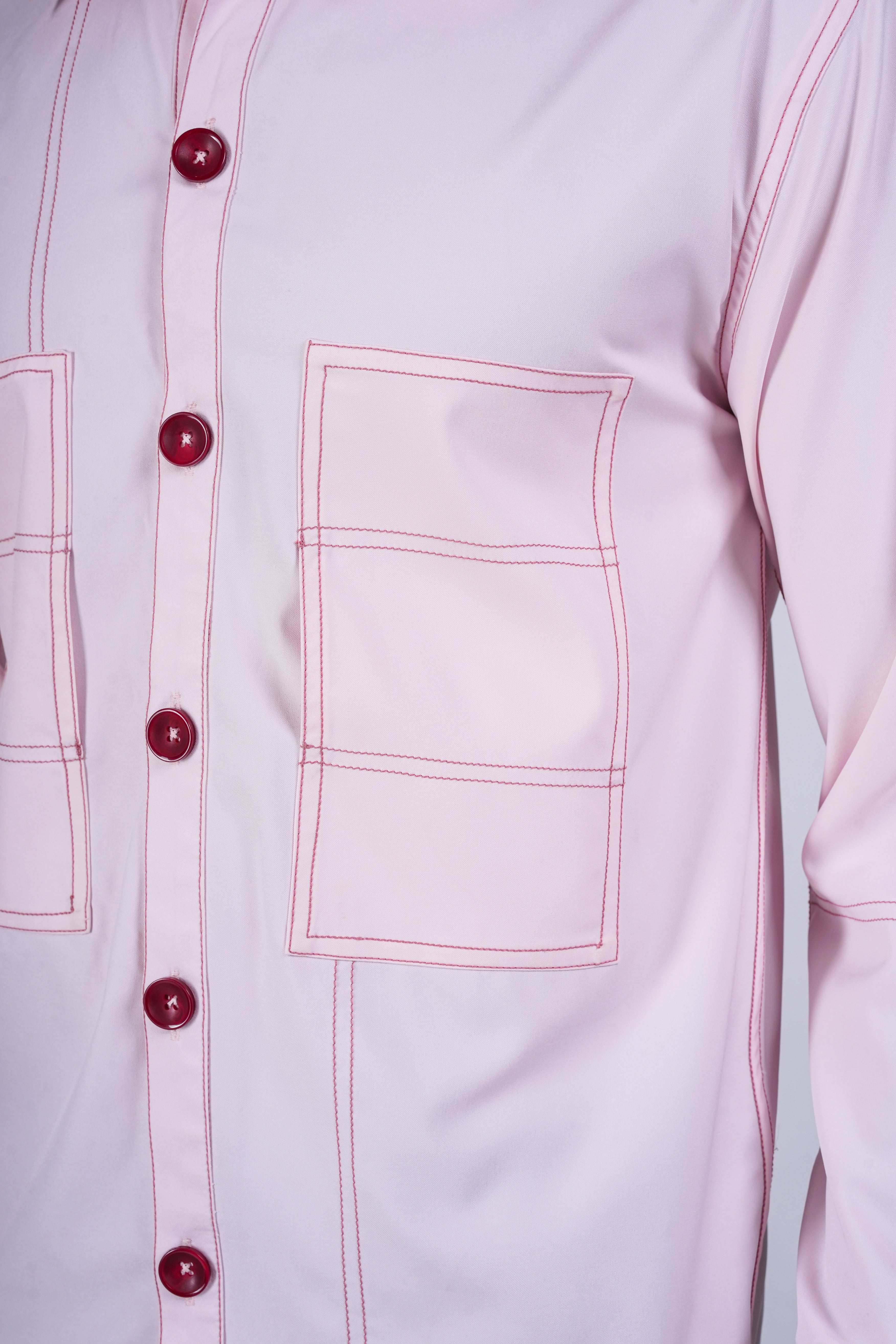 Pink Shirt with Box Stitch Pockets