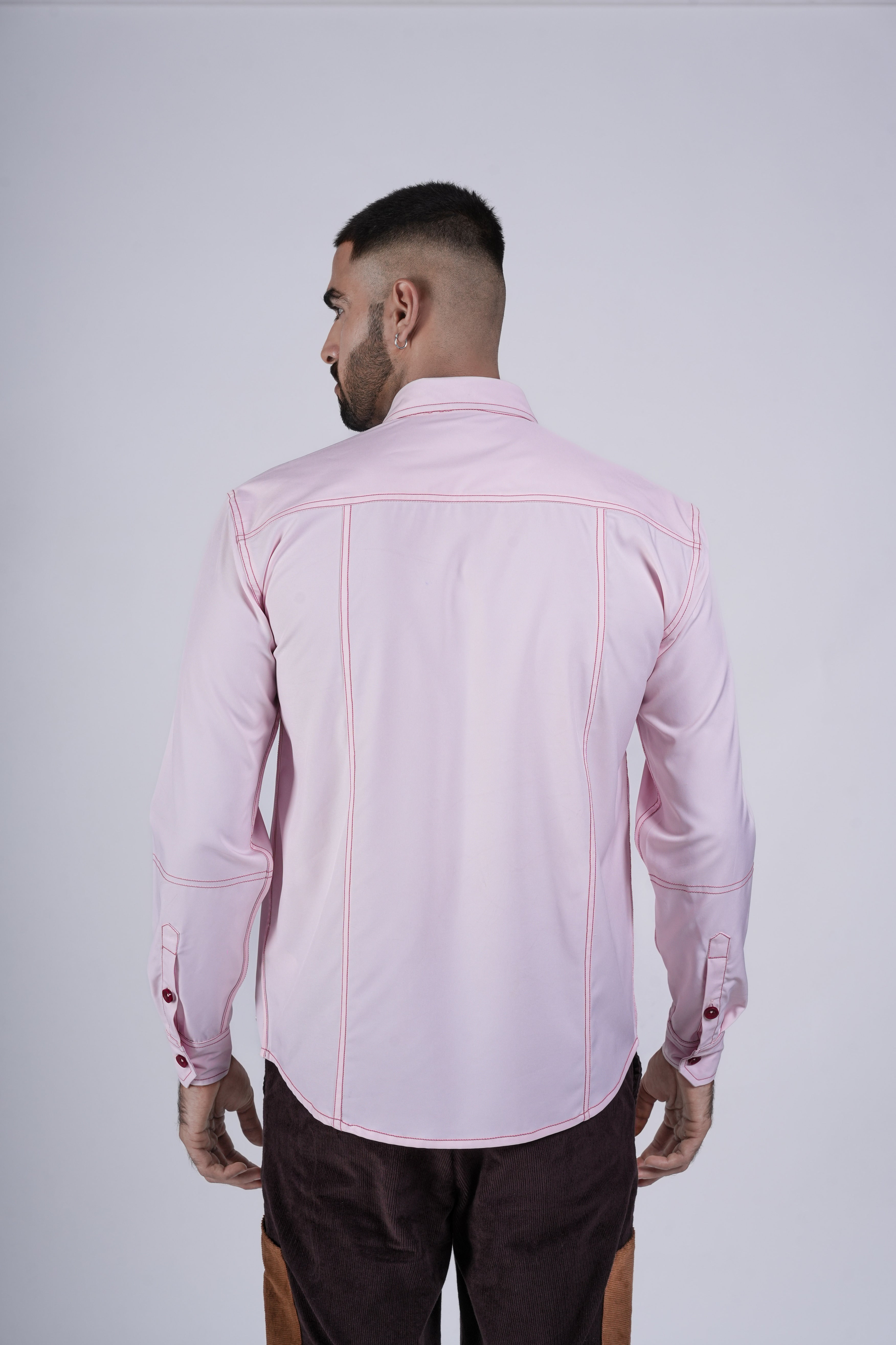 Pink Shirt with Box Stitch Pockets