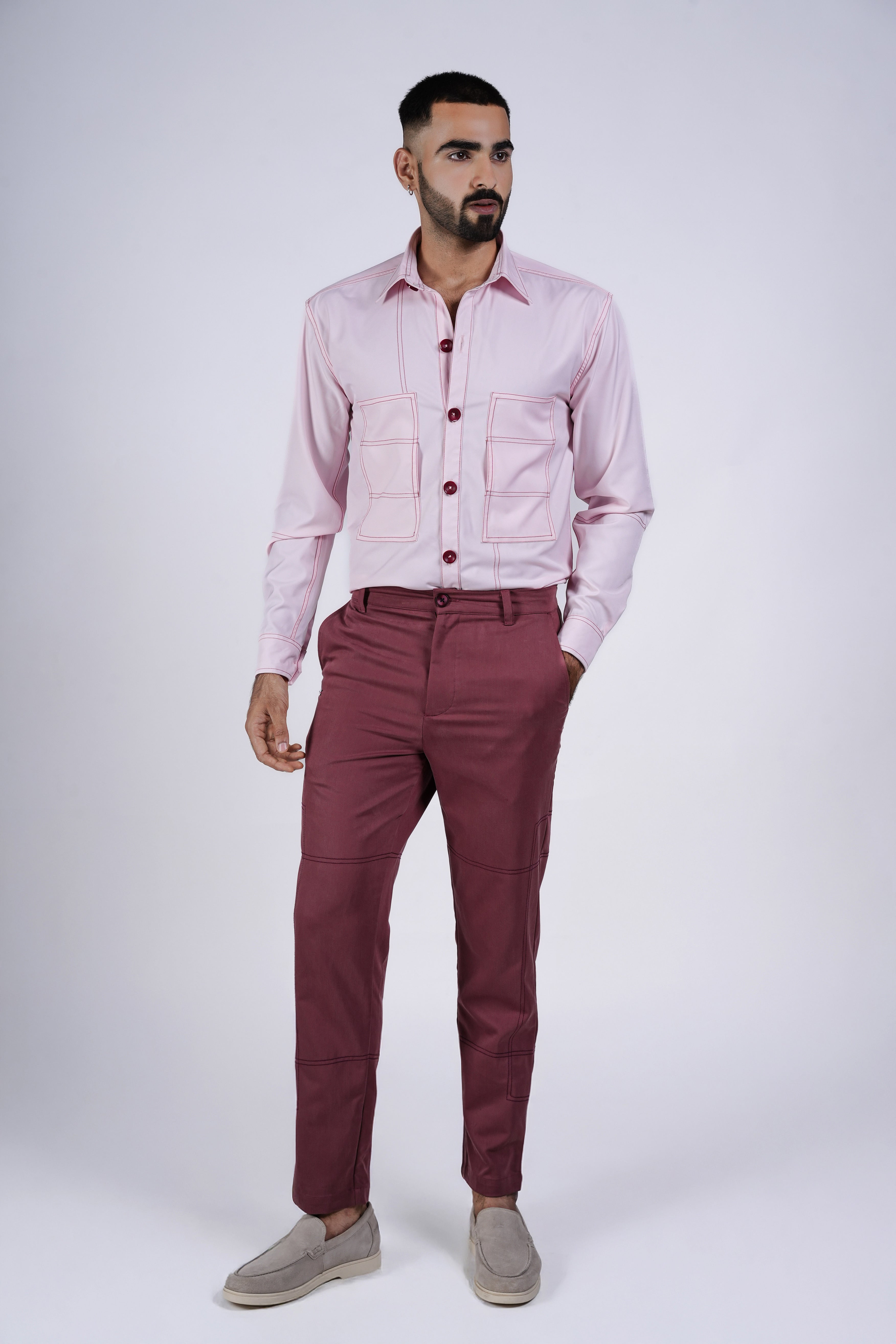 Mauve Chinos with Stitch Panels