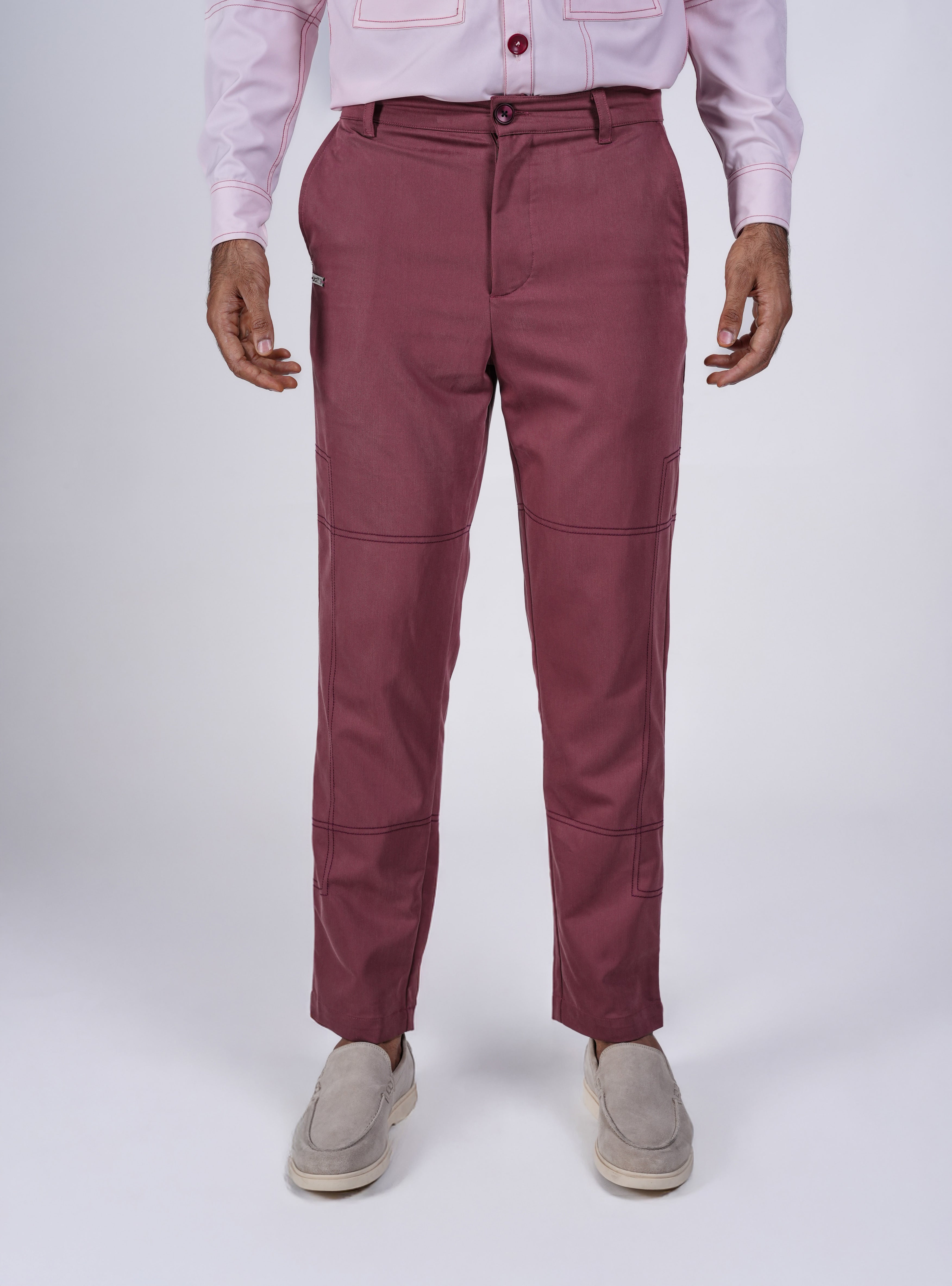 Mauve Chinos with Stitch Panels