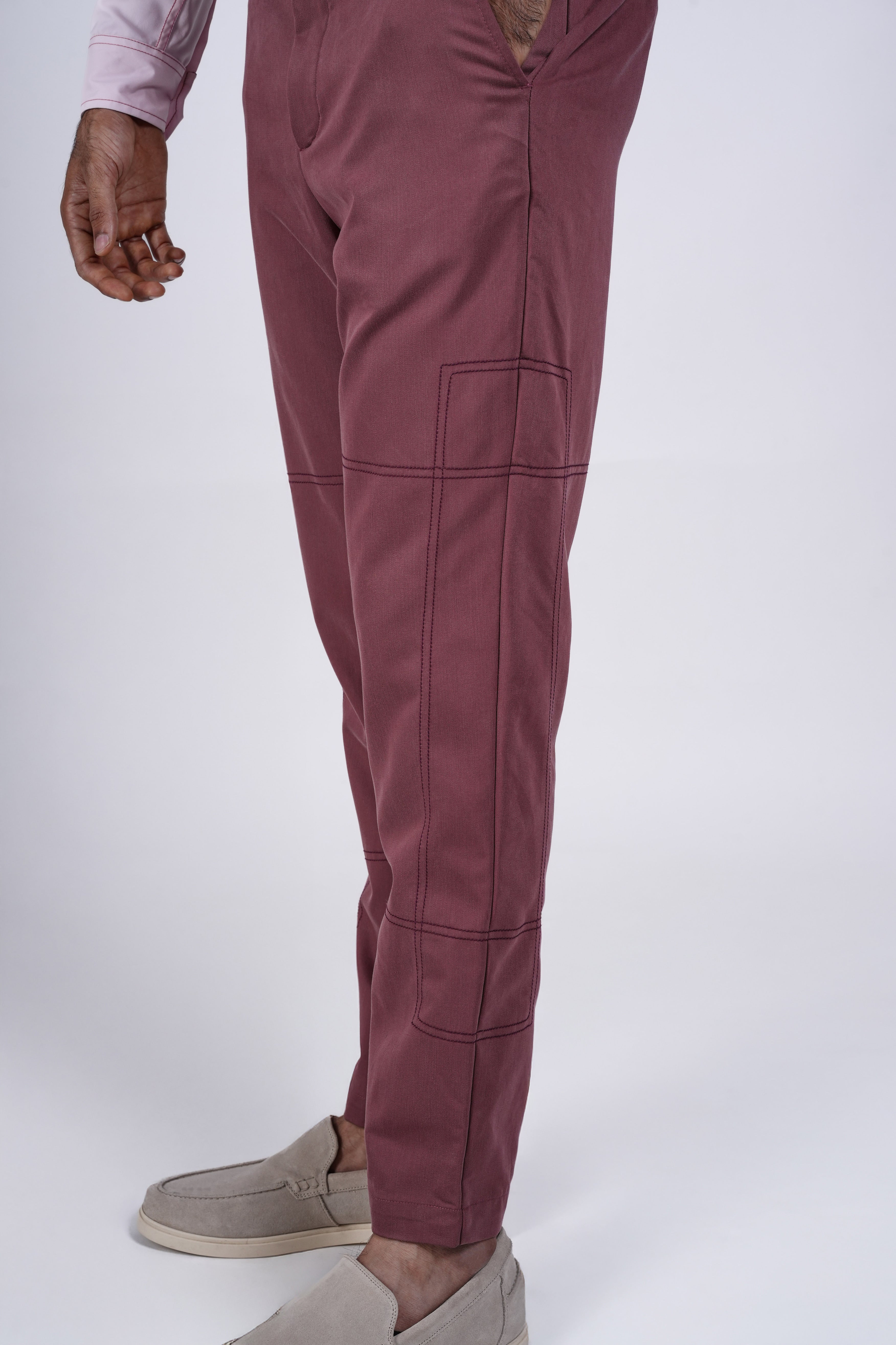 Mauve Chinos with Stitch Panels