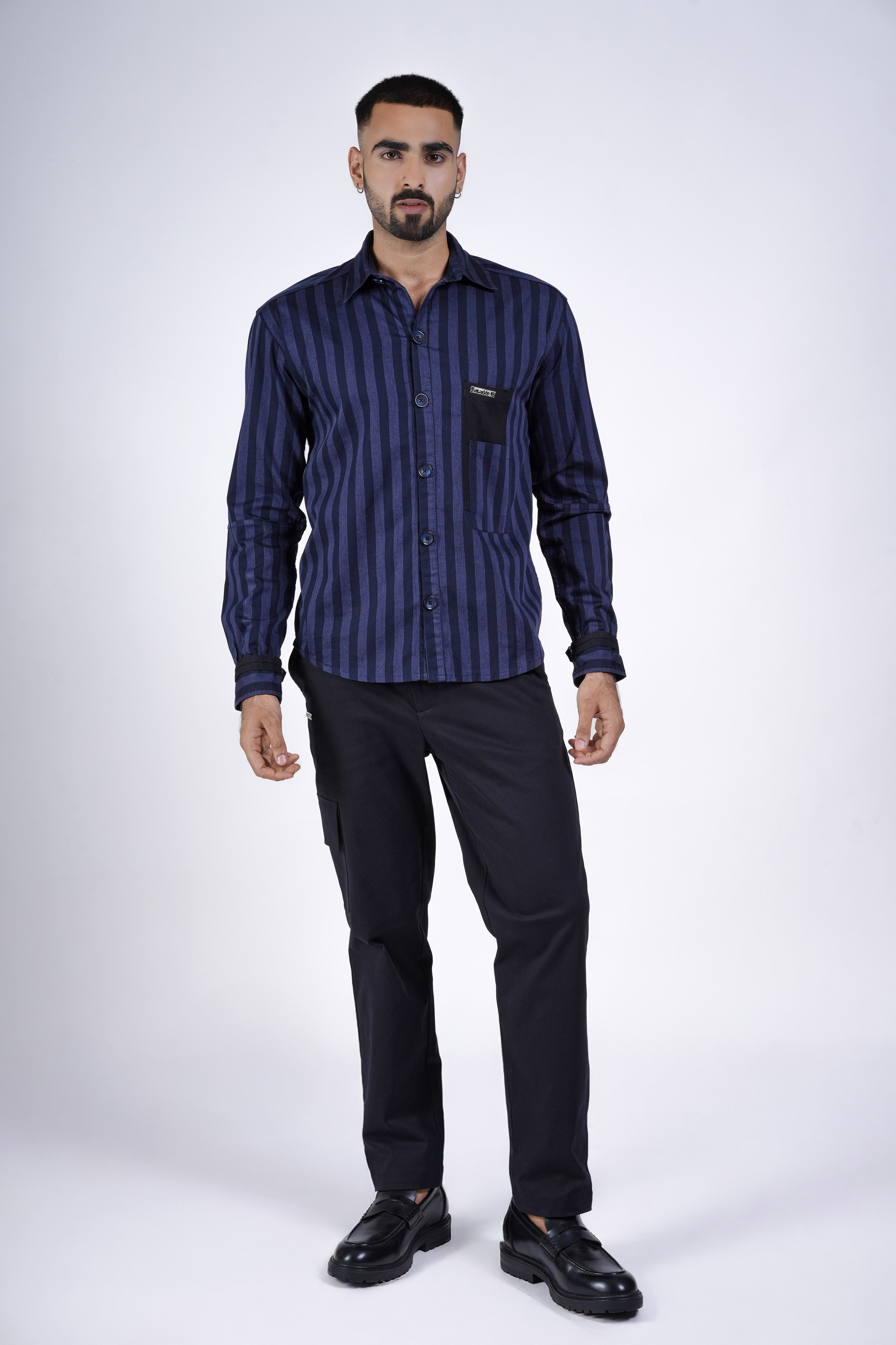 Unisex Indigo Cotton Striped Shirt