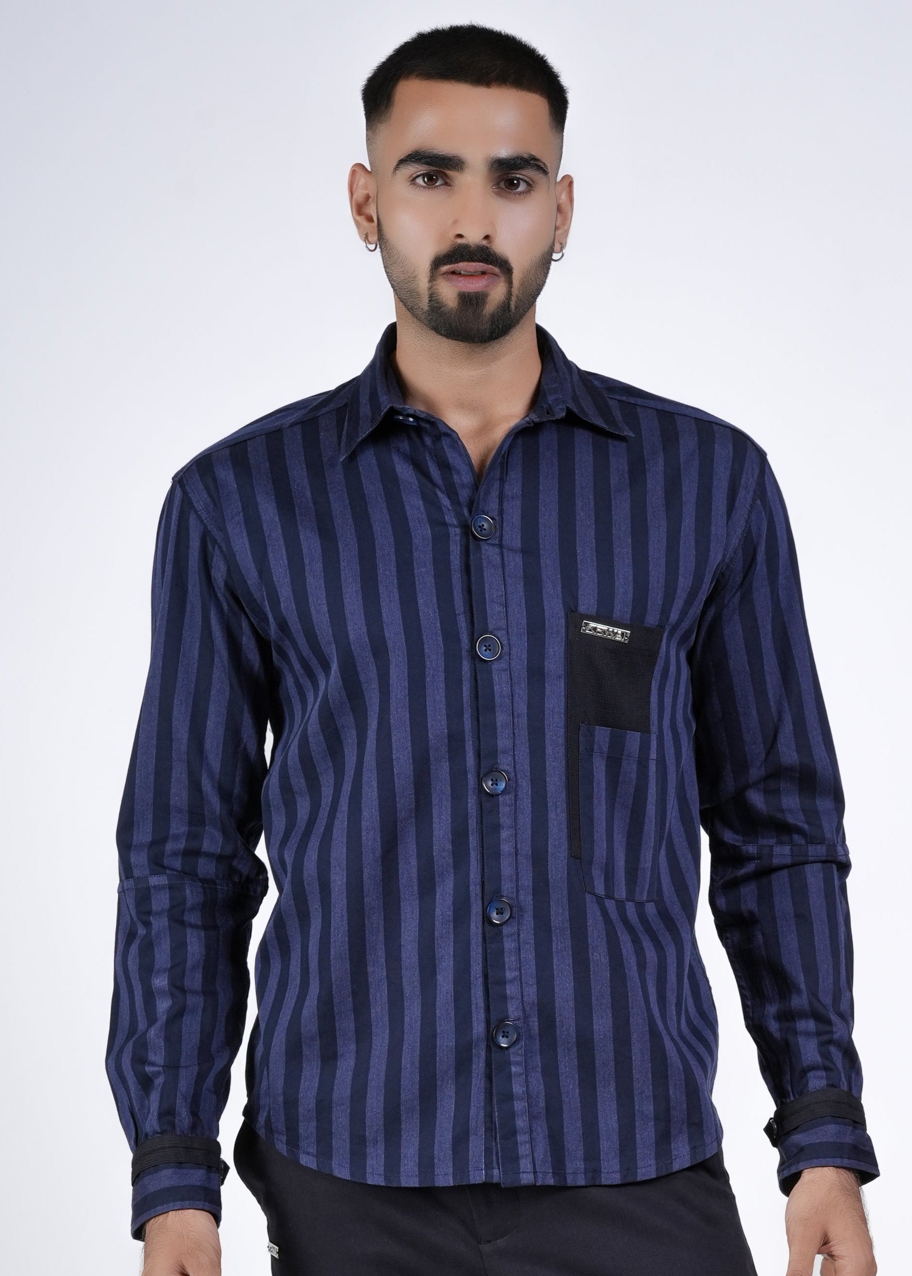 Unisex Indigo Cotton Striped Shirt