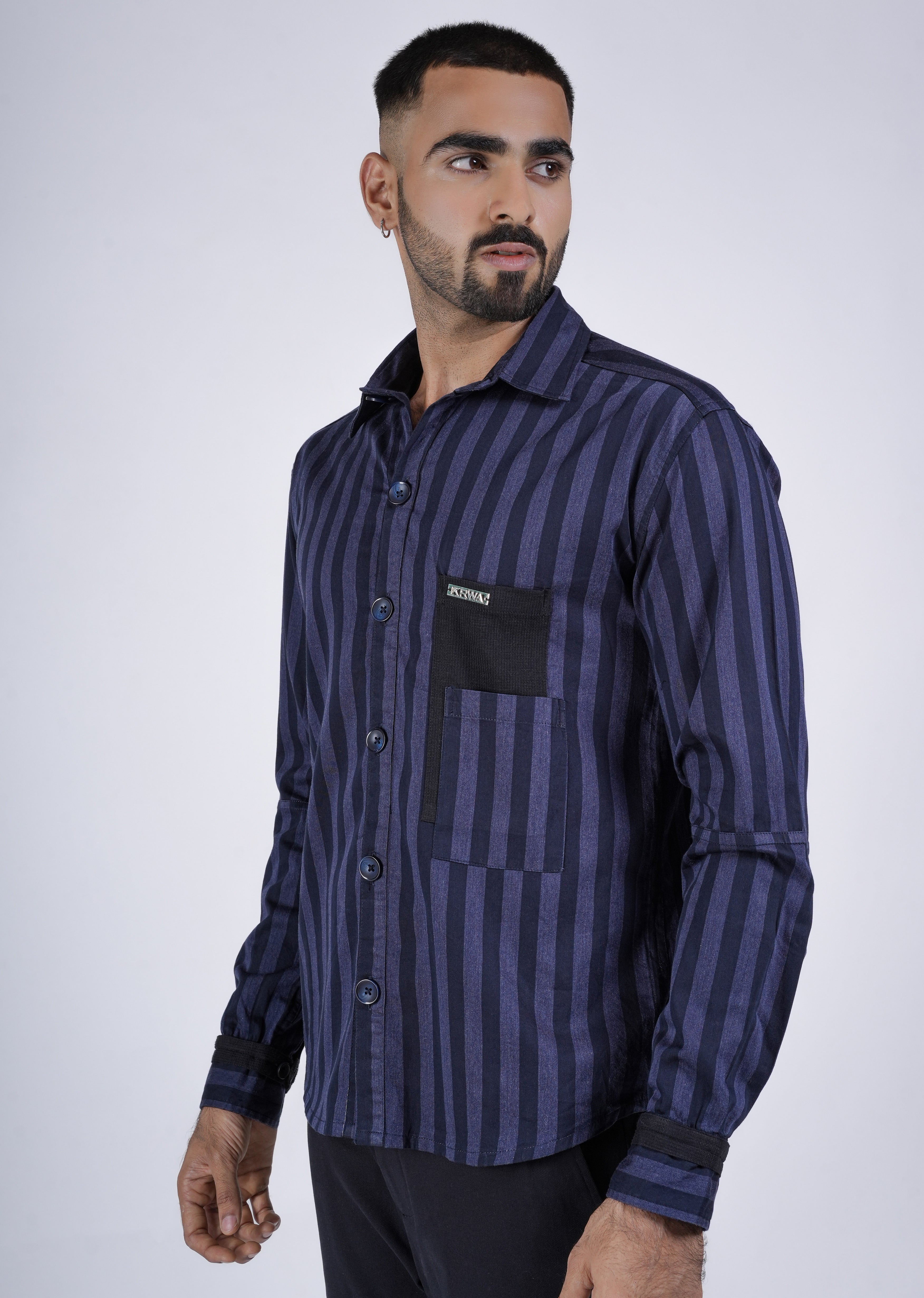 Unisex Indigo Cotton Striped Shirt