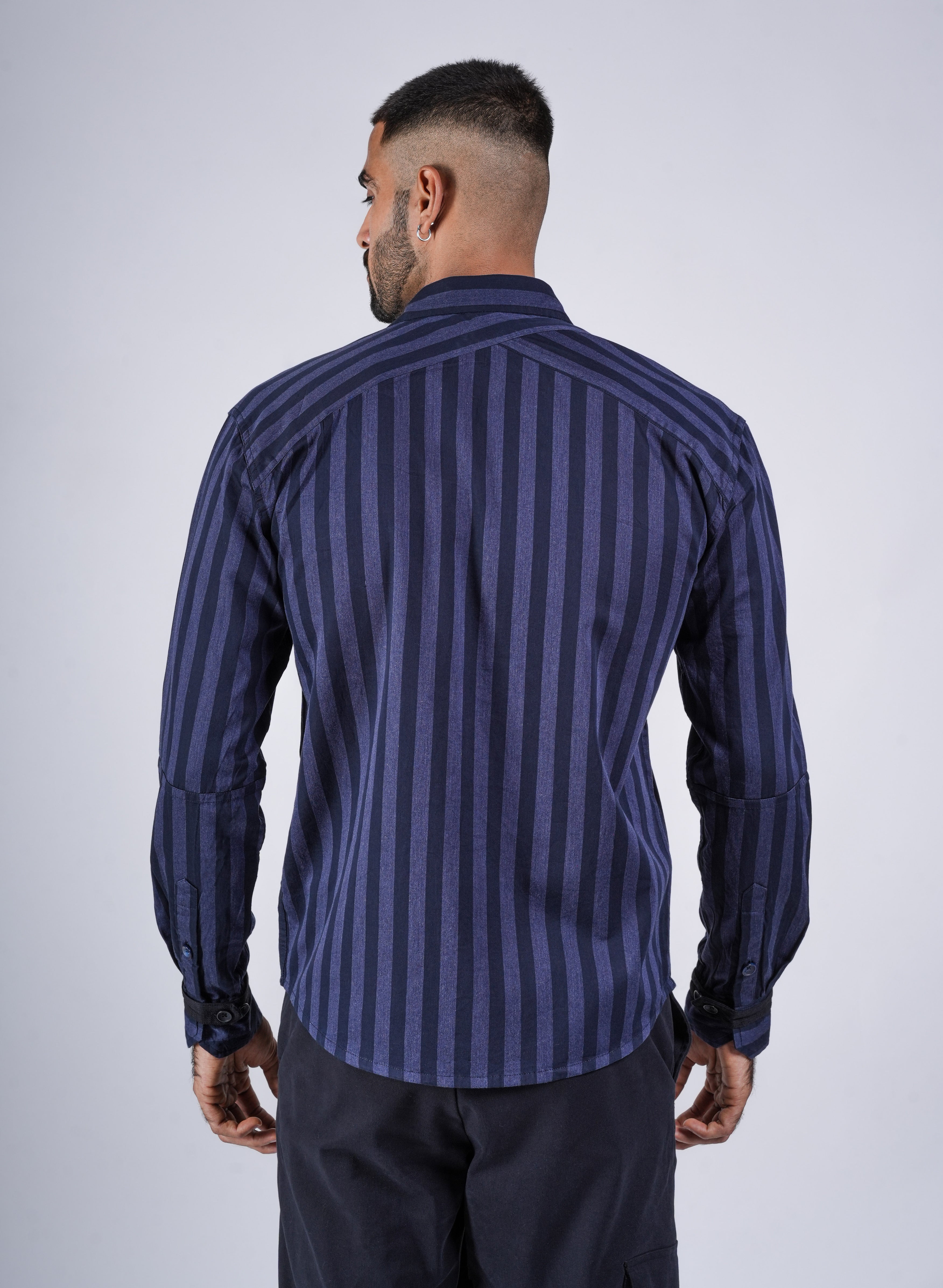 Unisex Indigo Cotton Striped Shirt