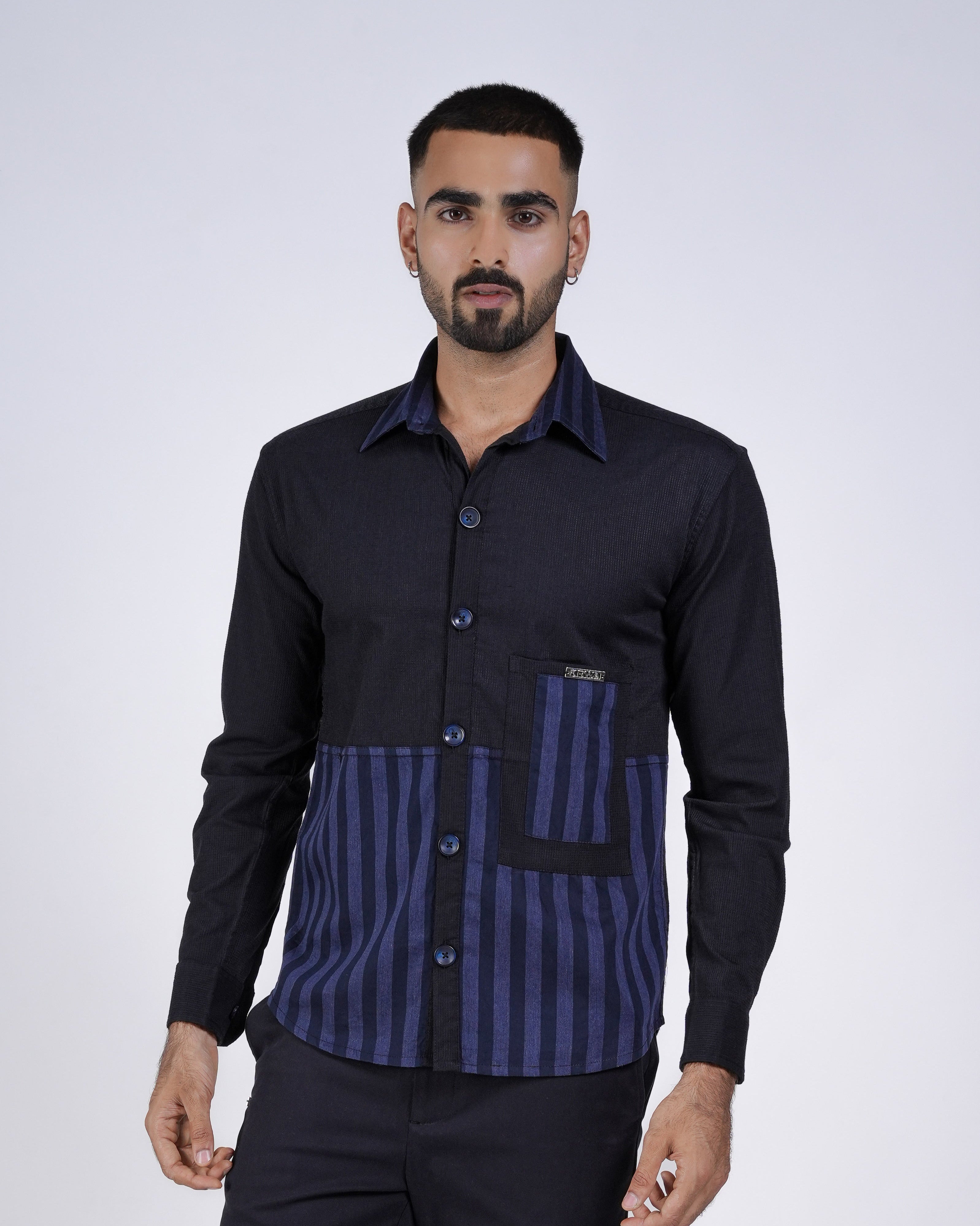Black and Navy Panel Shirt