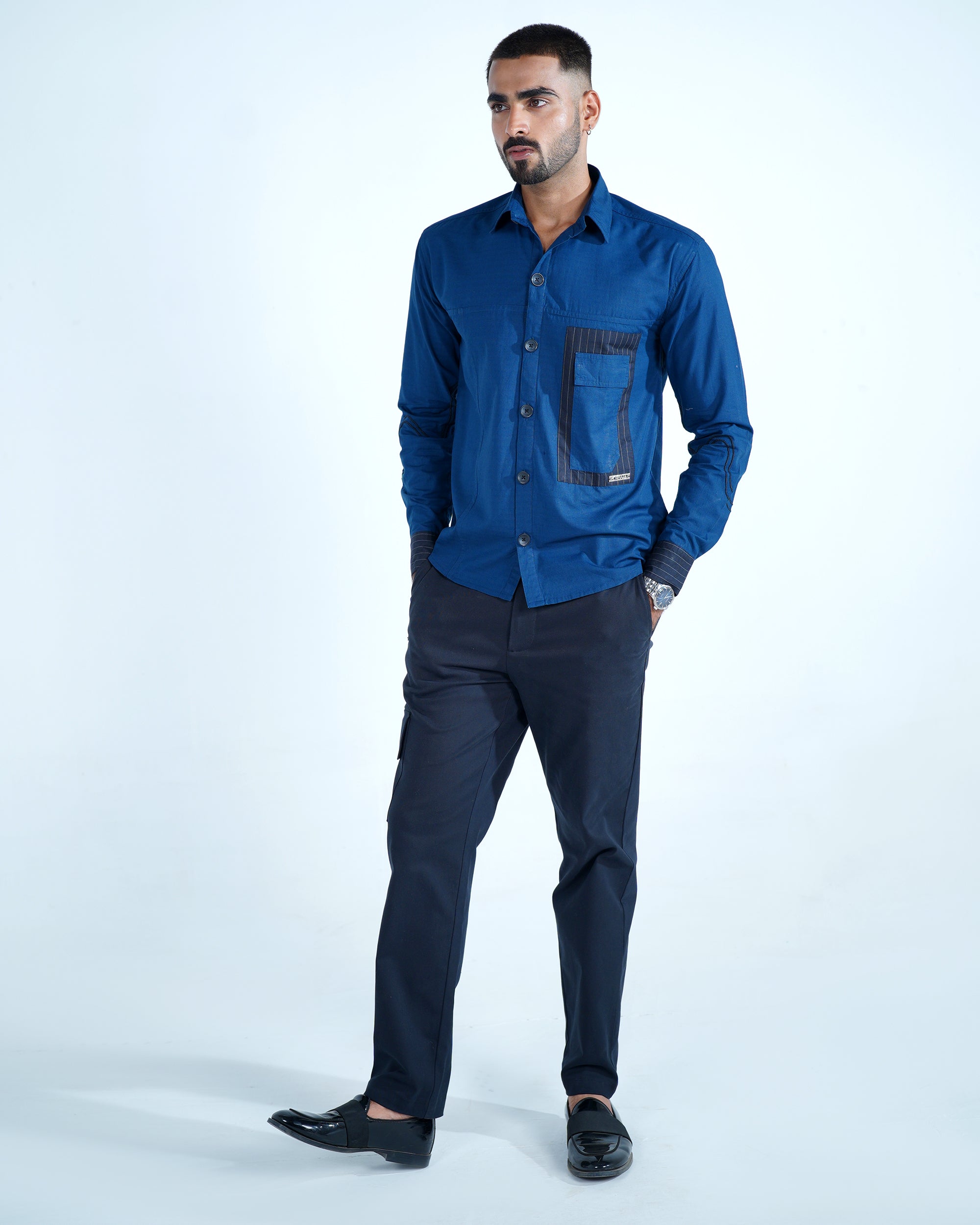 Deep Blue Embroidered Cotton Shirt