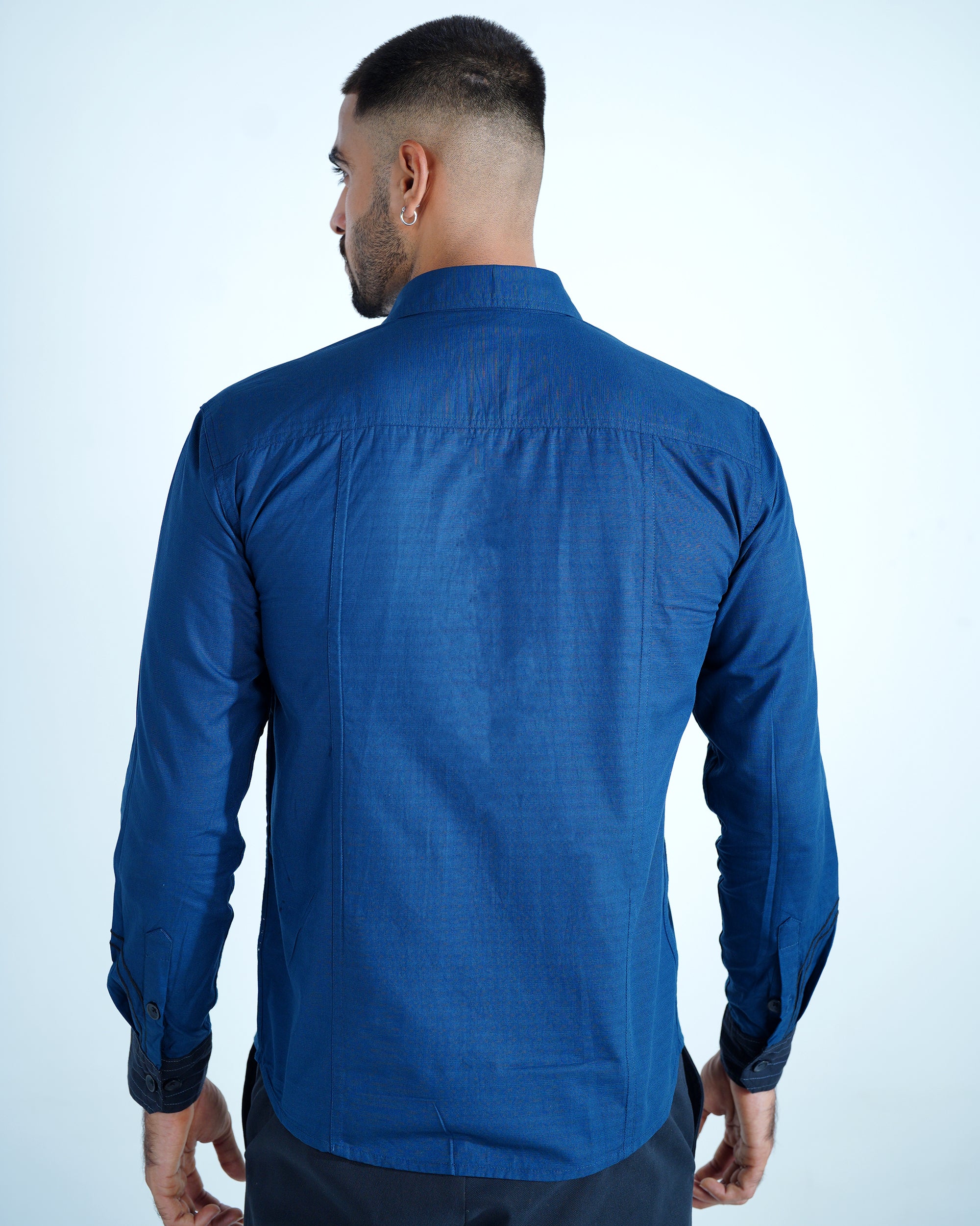Deep Blue Embroidered Cotton Shirt