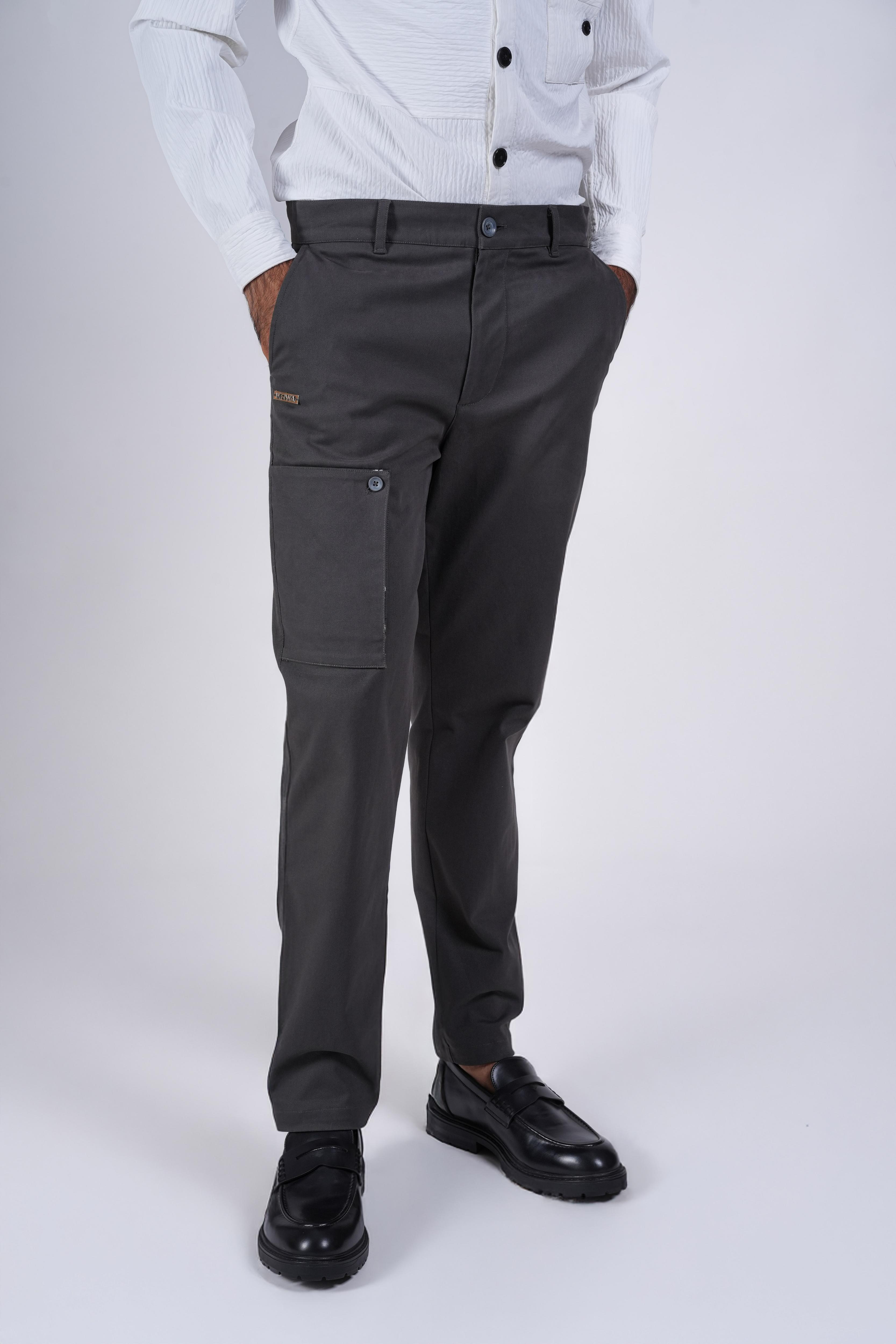 Dark Grey Chinos with Abstract Embroidery
