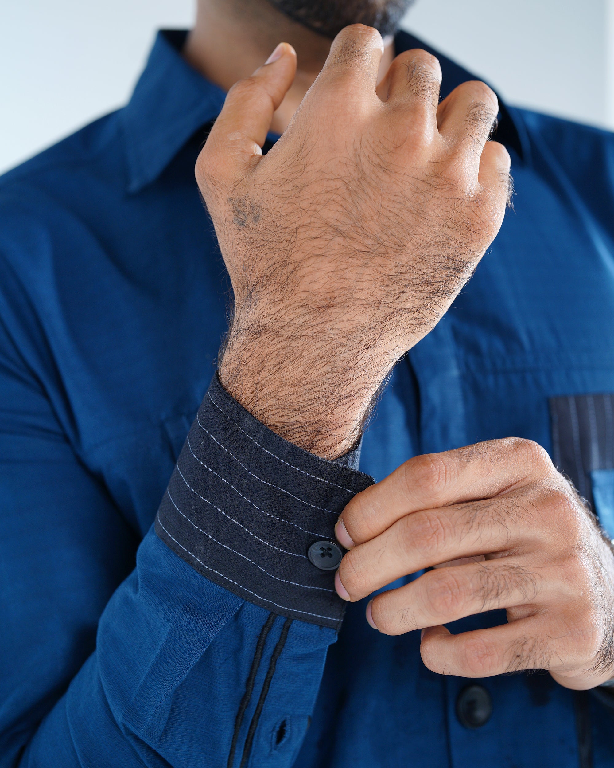 Deep Blue Embroidered Cotton Shirt