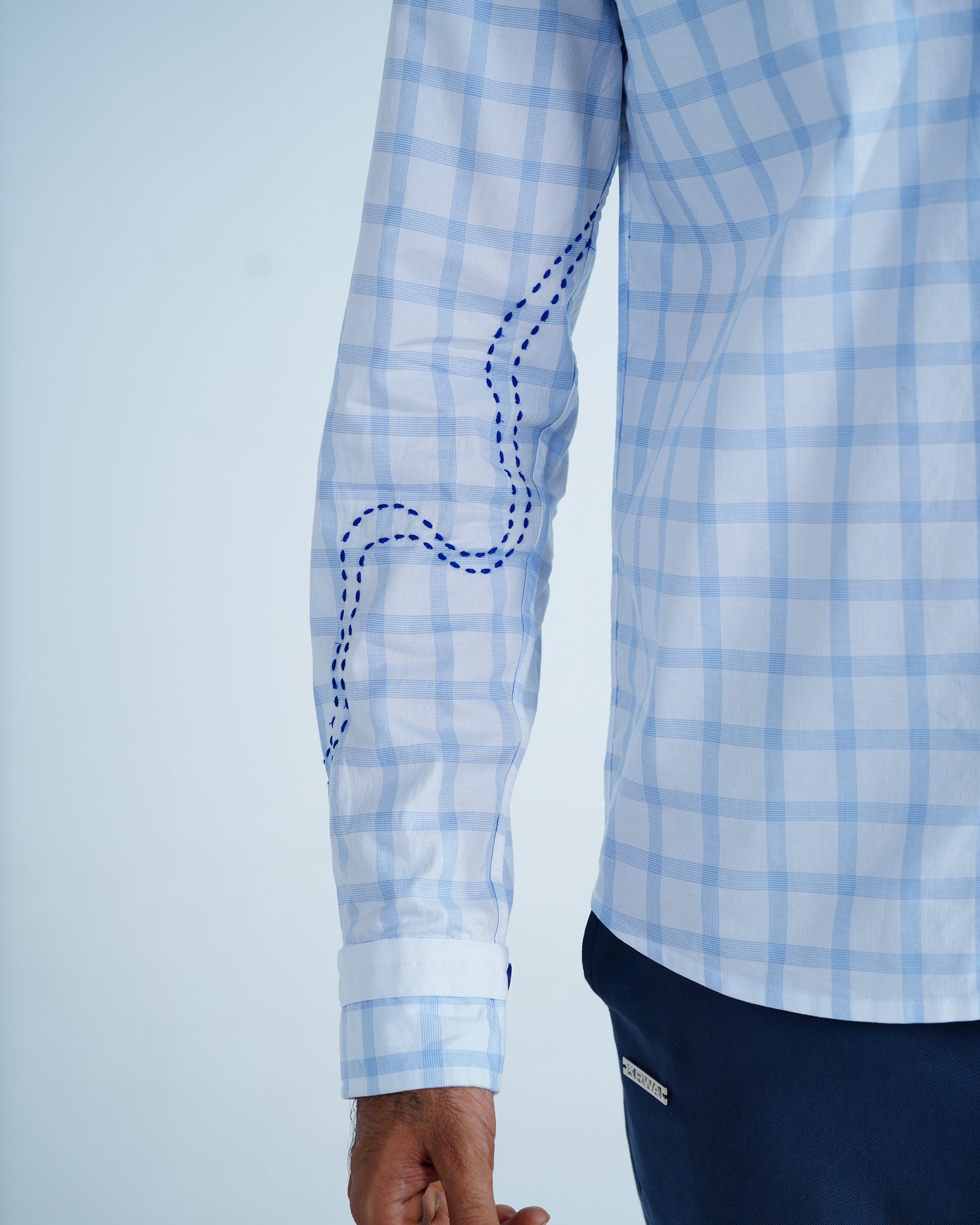Sky Checks Cotton Shirt With Hand Embriodery