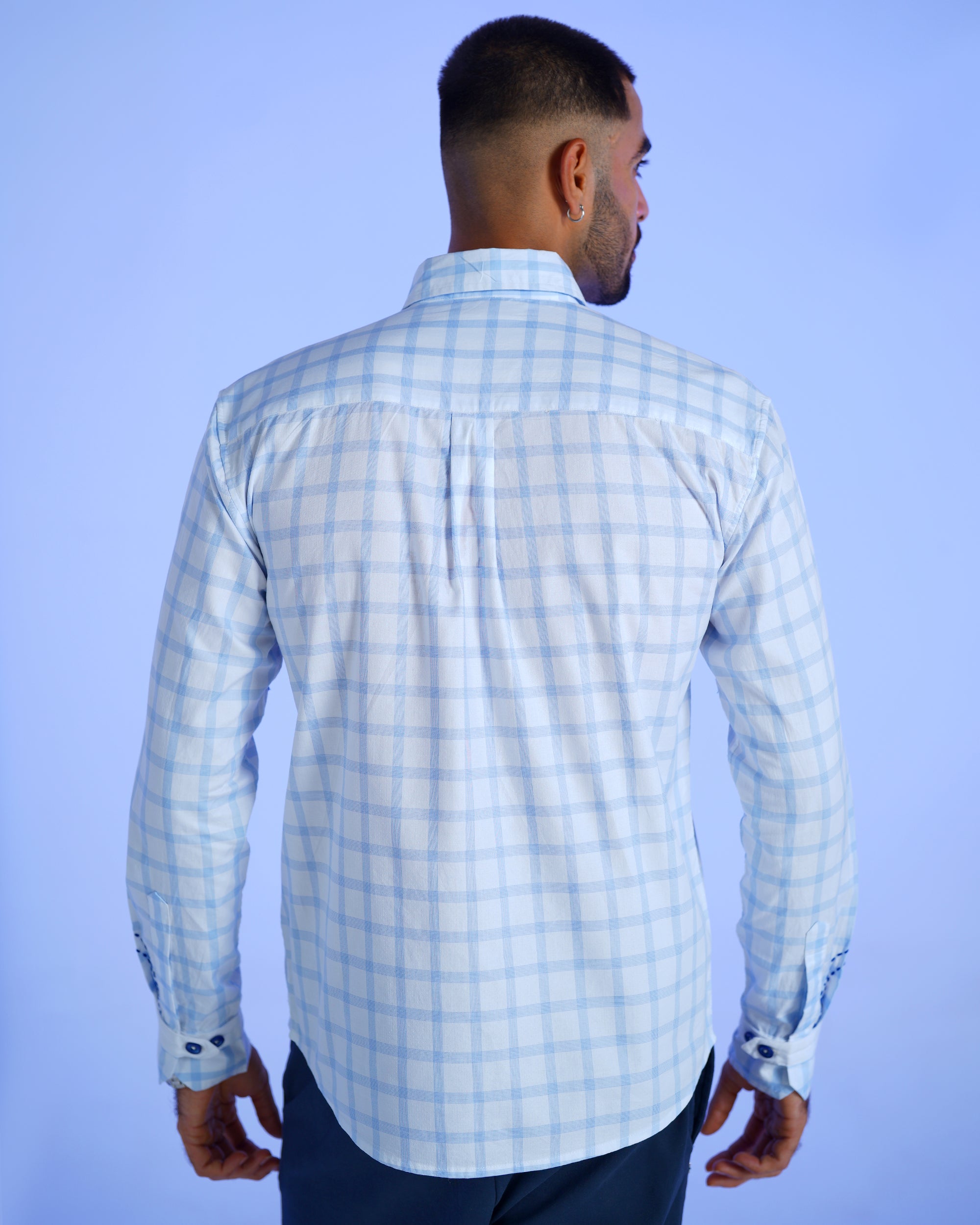 Sky Checks Cotton Shirt With Hand Embriodery