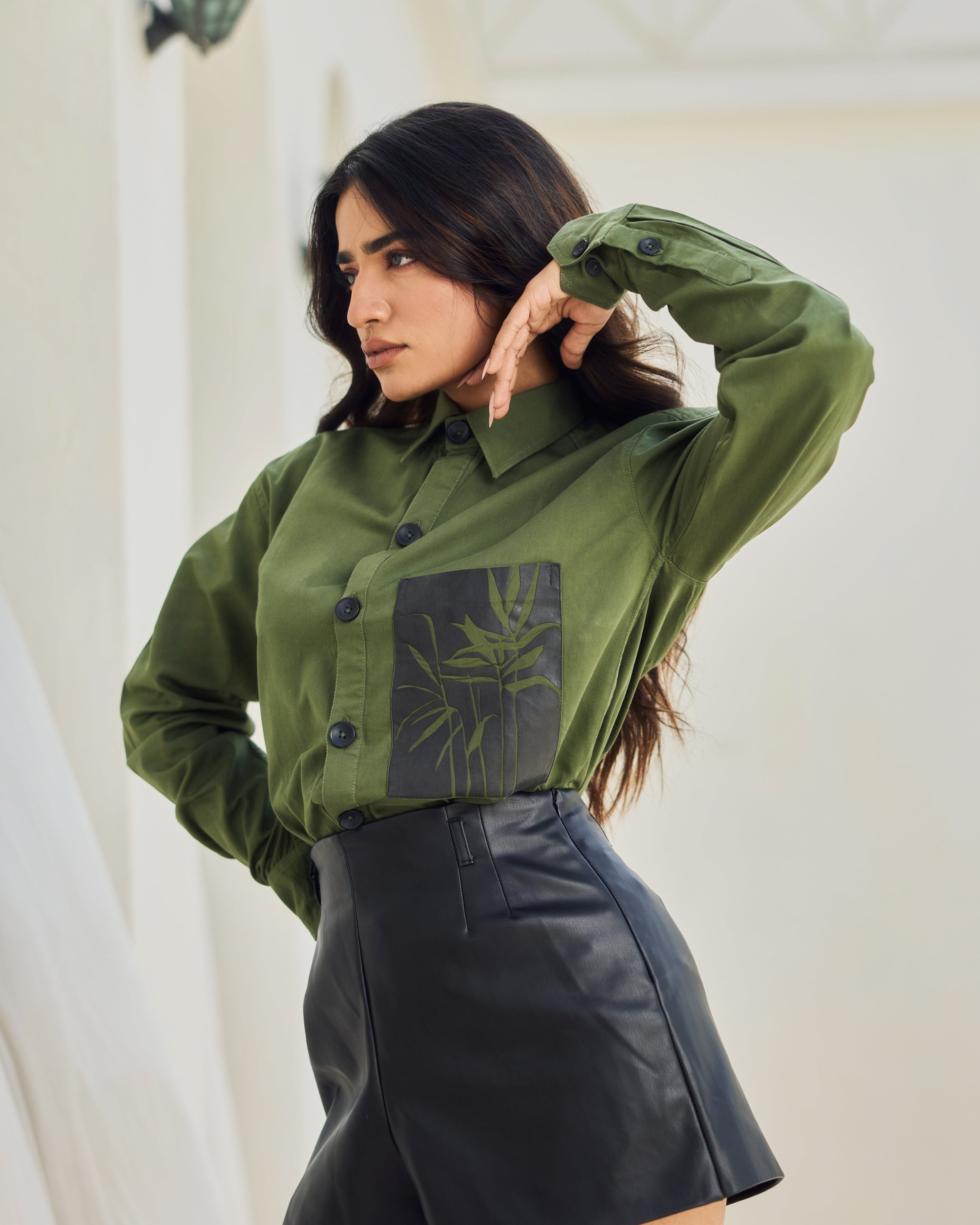 Unisex Green Cotton Twill Shirt