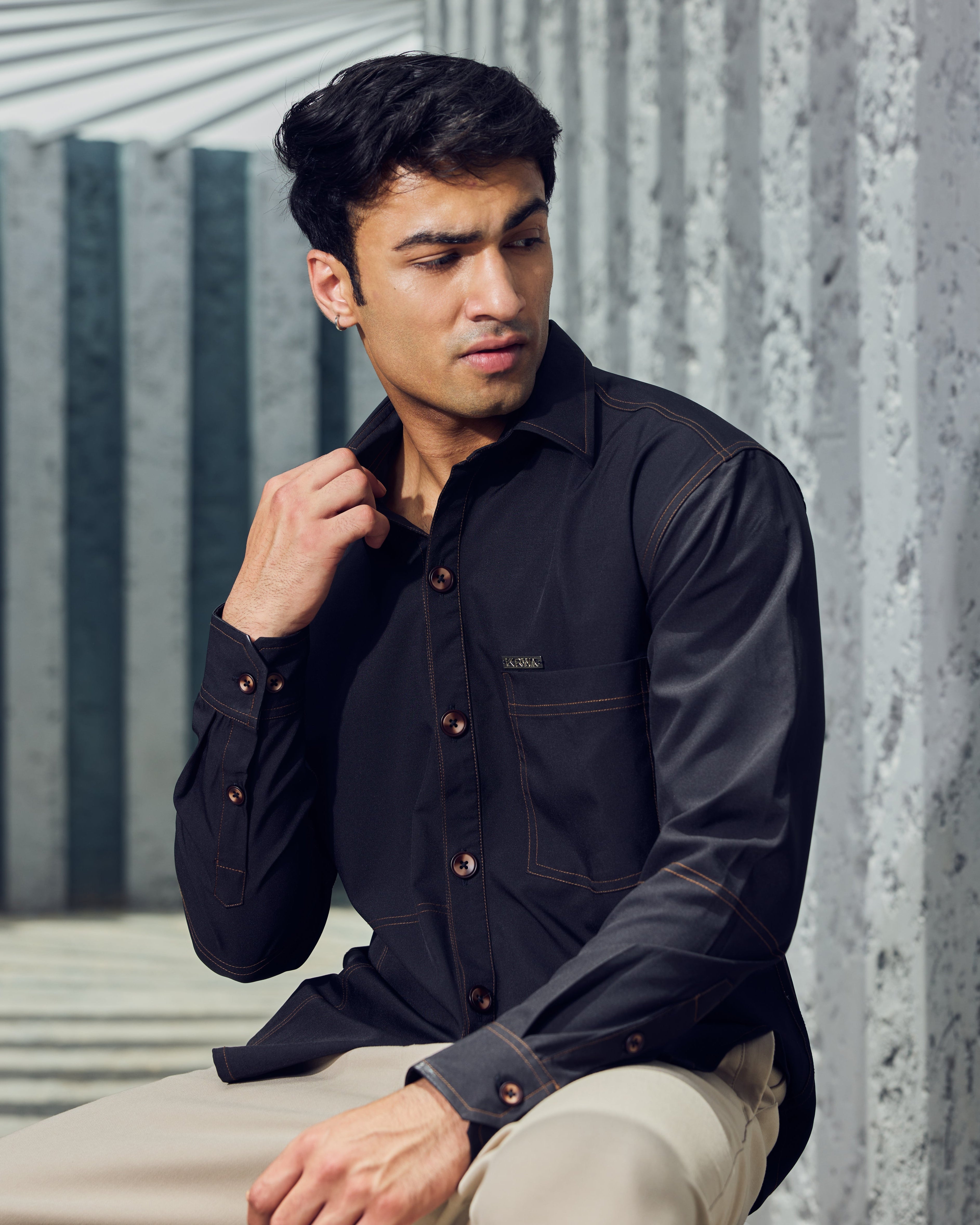 Black Shirt with Contrast Stitching