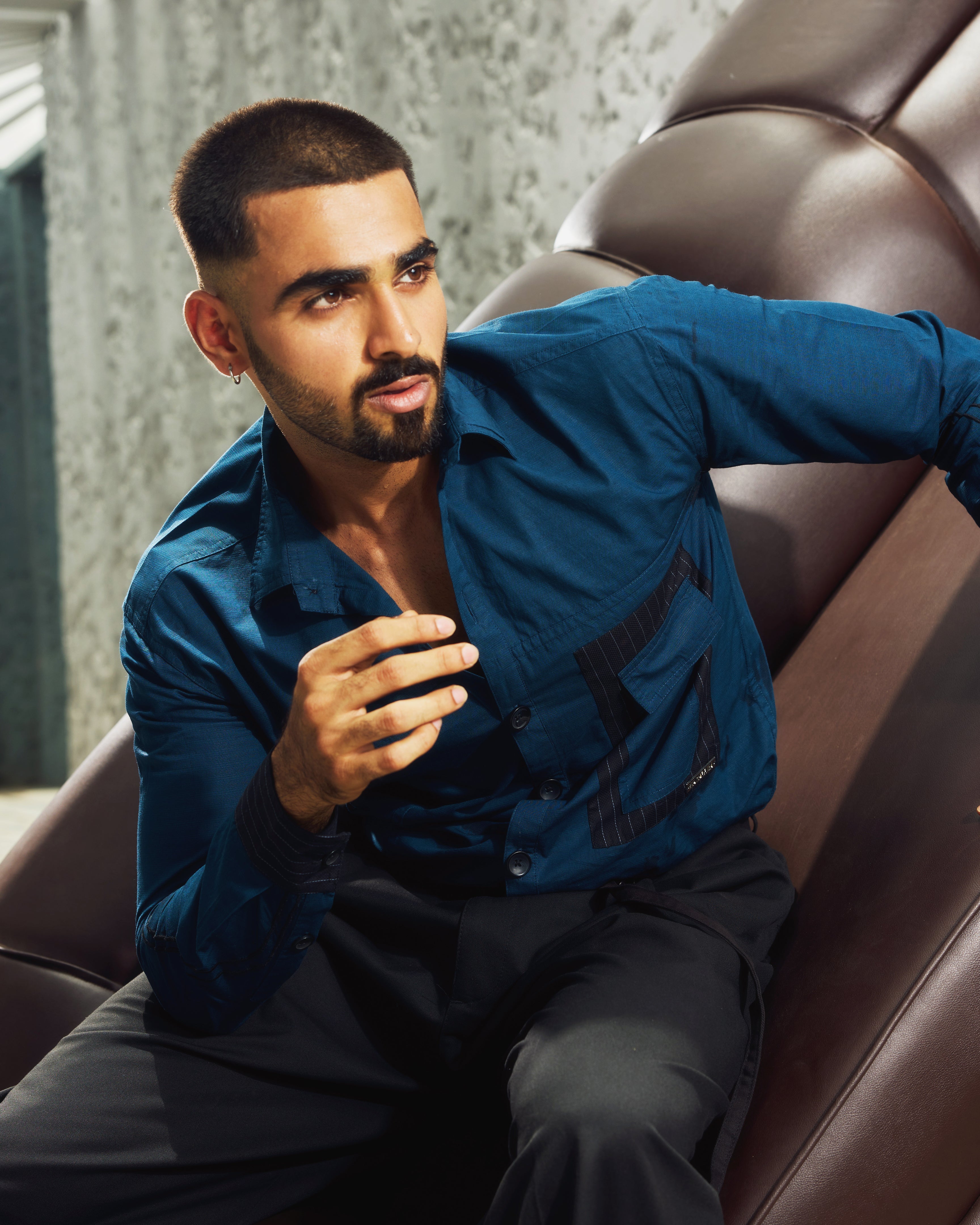 Deep Blue Embroidered Cotton Shirt